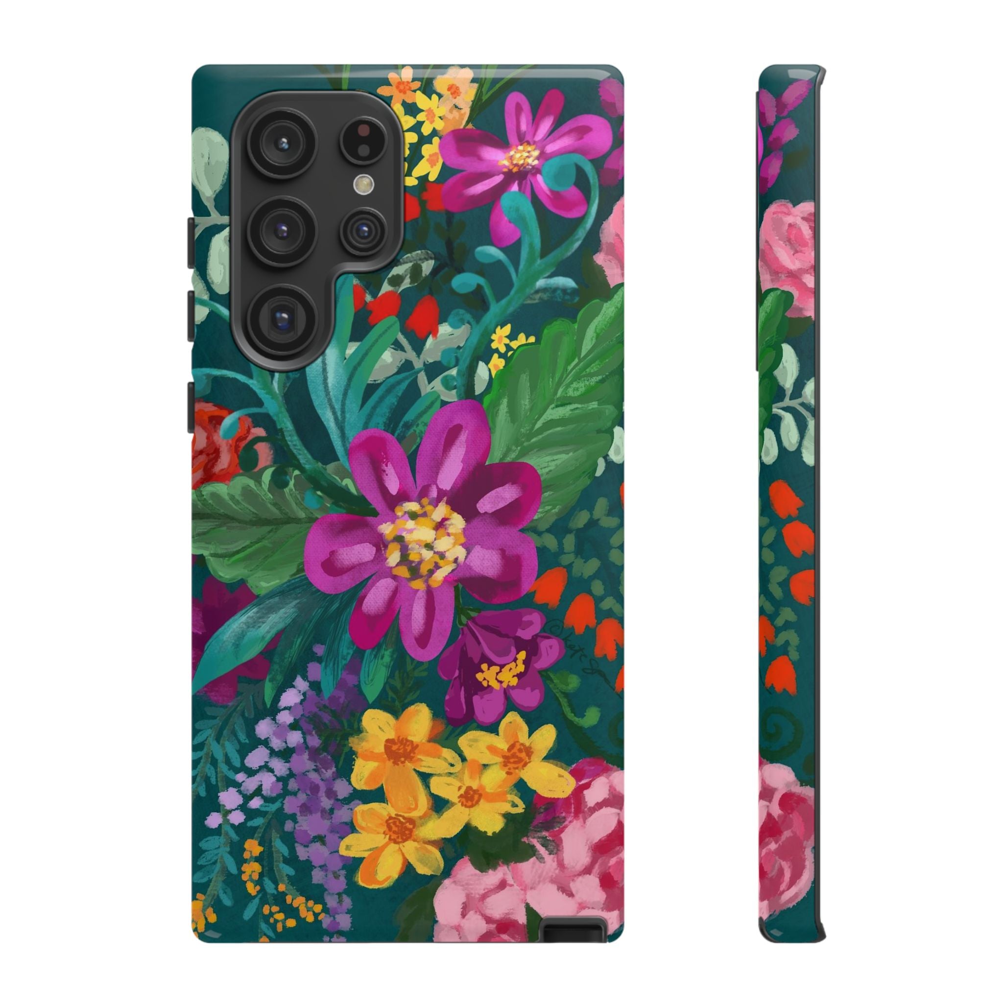 Tropical Posy Samsung Galaxy S22 Ultra Case – Glossy | teal, magenta, yellow, pink vibrant botanical floral print