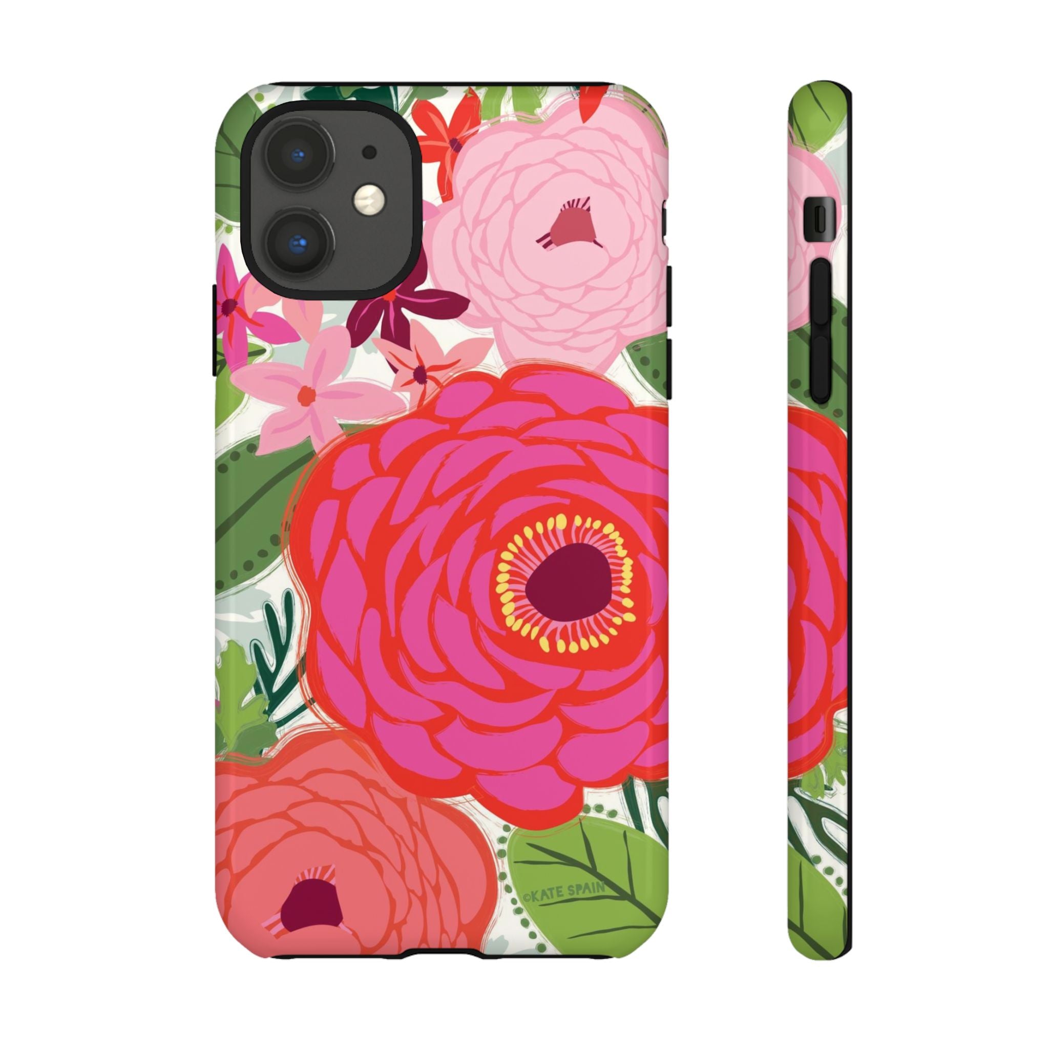 Bloomerie Tough iPhone 11 Case – Glossy | cream, magenta, coral botanical peony floral print