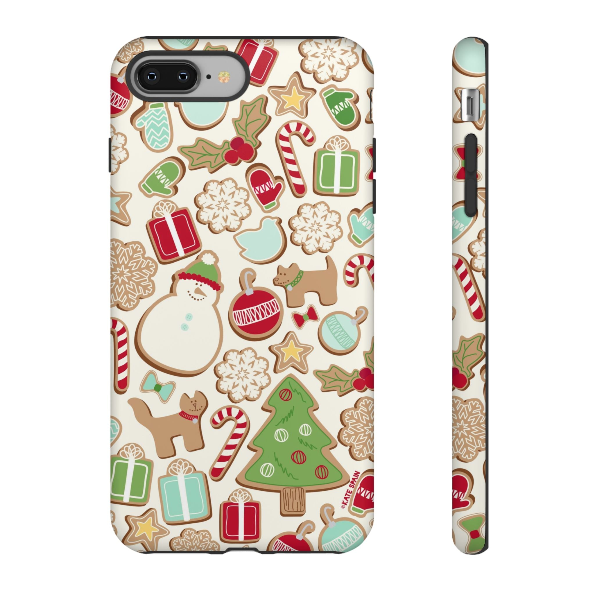 Gingerbread Cookies Tough iPhone 8 Plus Case – Matte | cream, red, green gingerbread holiday cookie print