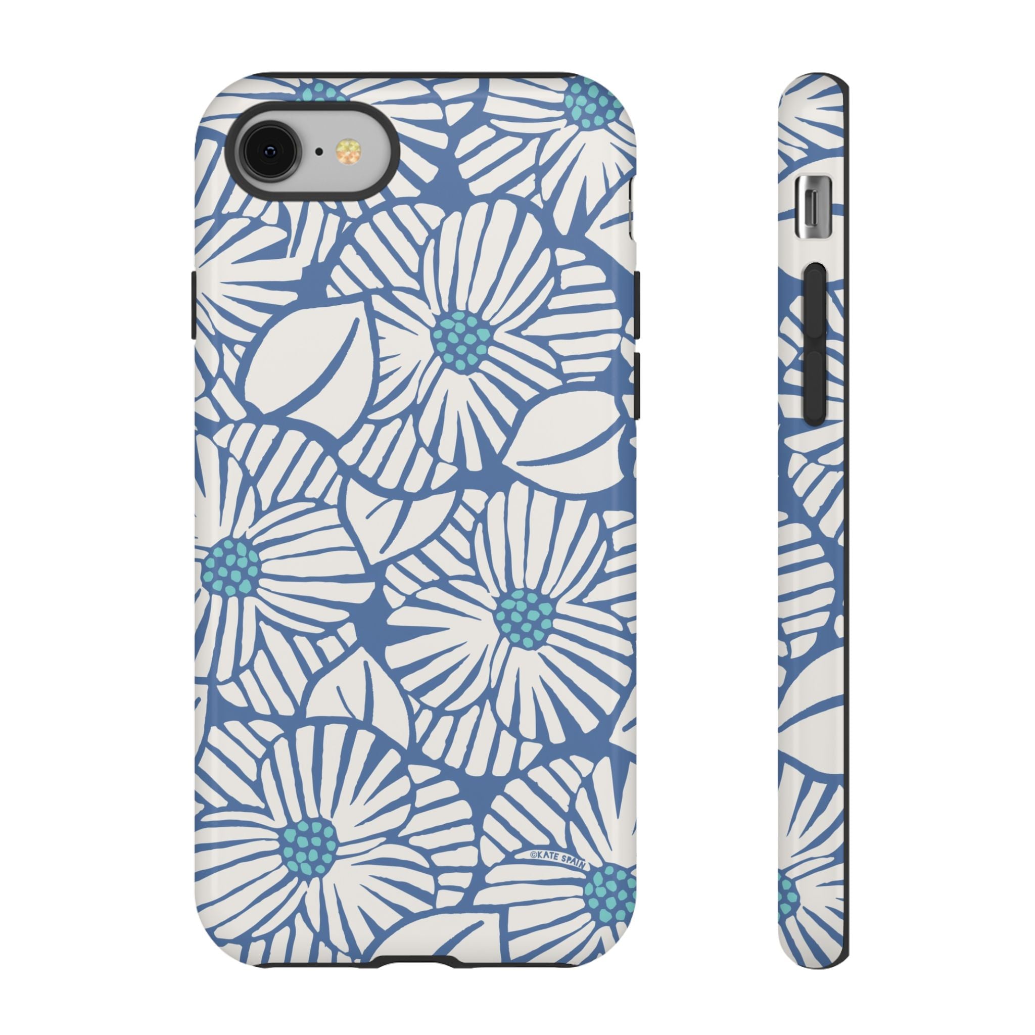 Calendula Tough iPhone 8 Case – Glossy | periwinkle, cream, teal graphic daisy floral print