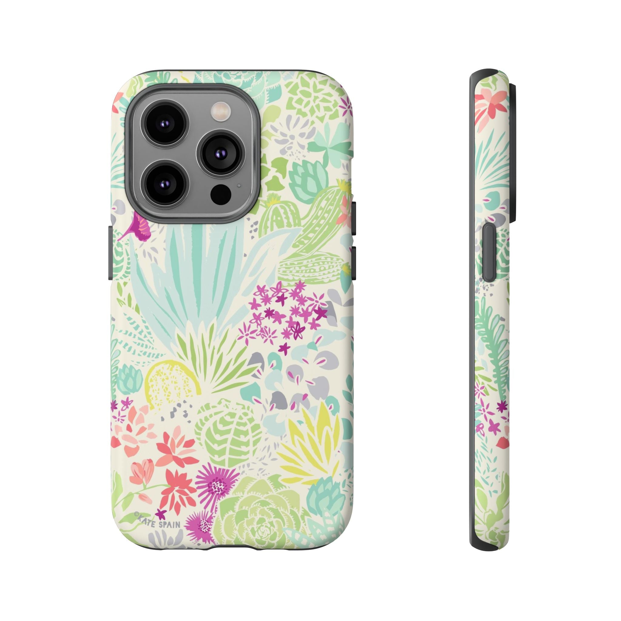Canyon Tough iPhone 14 Pro Case – Matte | cream, sage, aqua, mauve, fuschia botanical succulent print