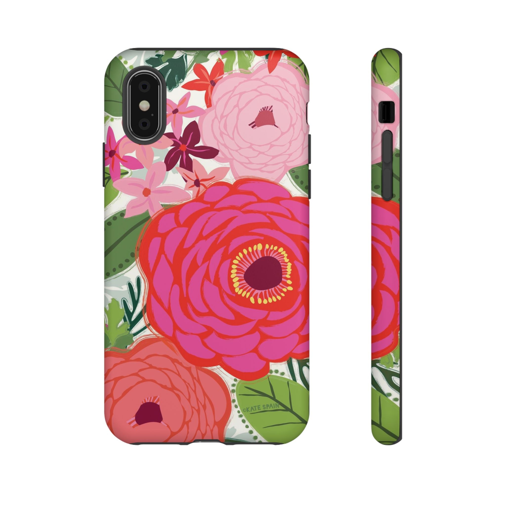 Bloomerie Tough iPhone X Case – Matte | cream, magenta, coral botanical peony floral print