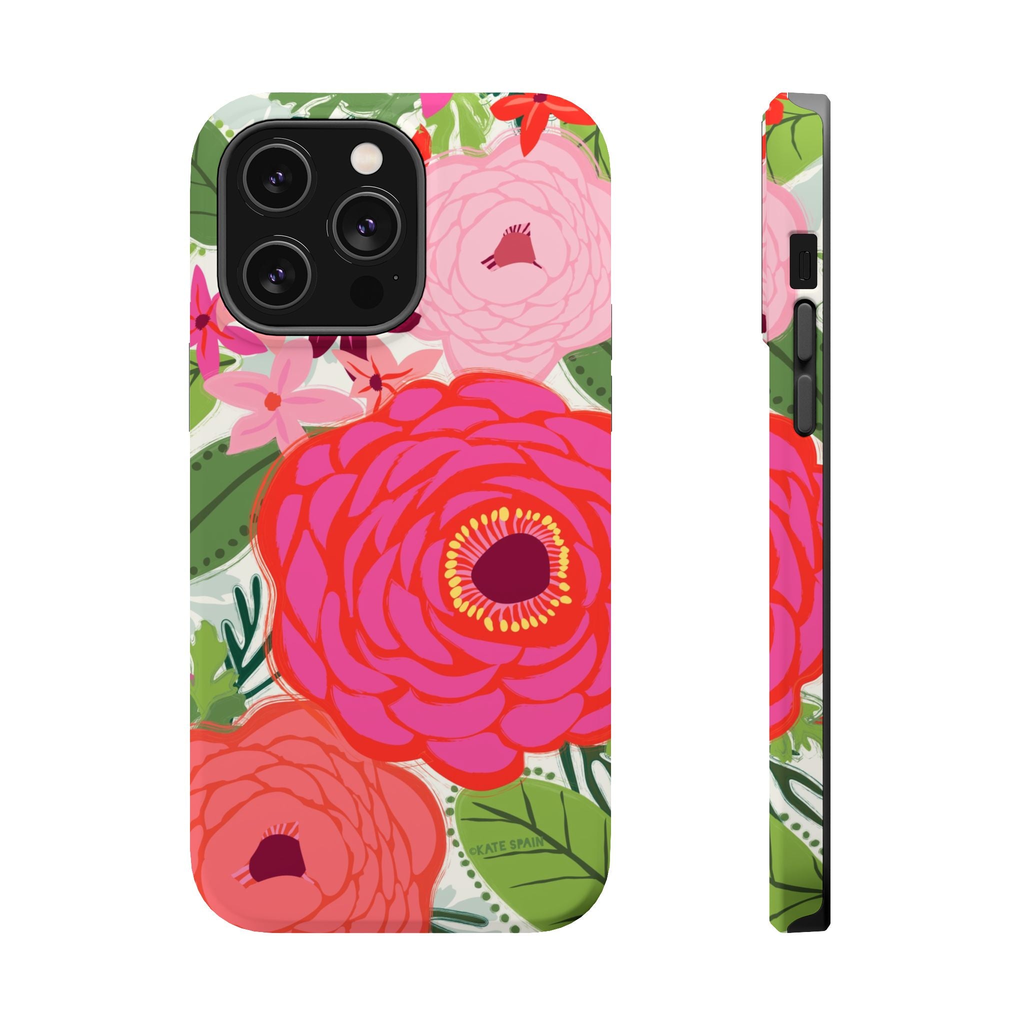 Bloomerie MagSafe iPhone 14 Pro Max Case – Matte | cream, magenta, coral botanical peony floral print
