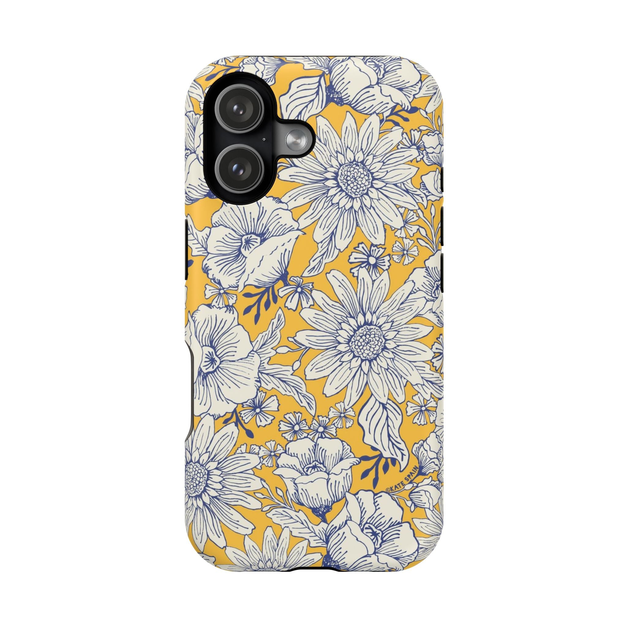 Jardin Luxury MagSafe iPhone 17 Case – Matte | yellow, cream, blue botanical floral print