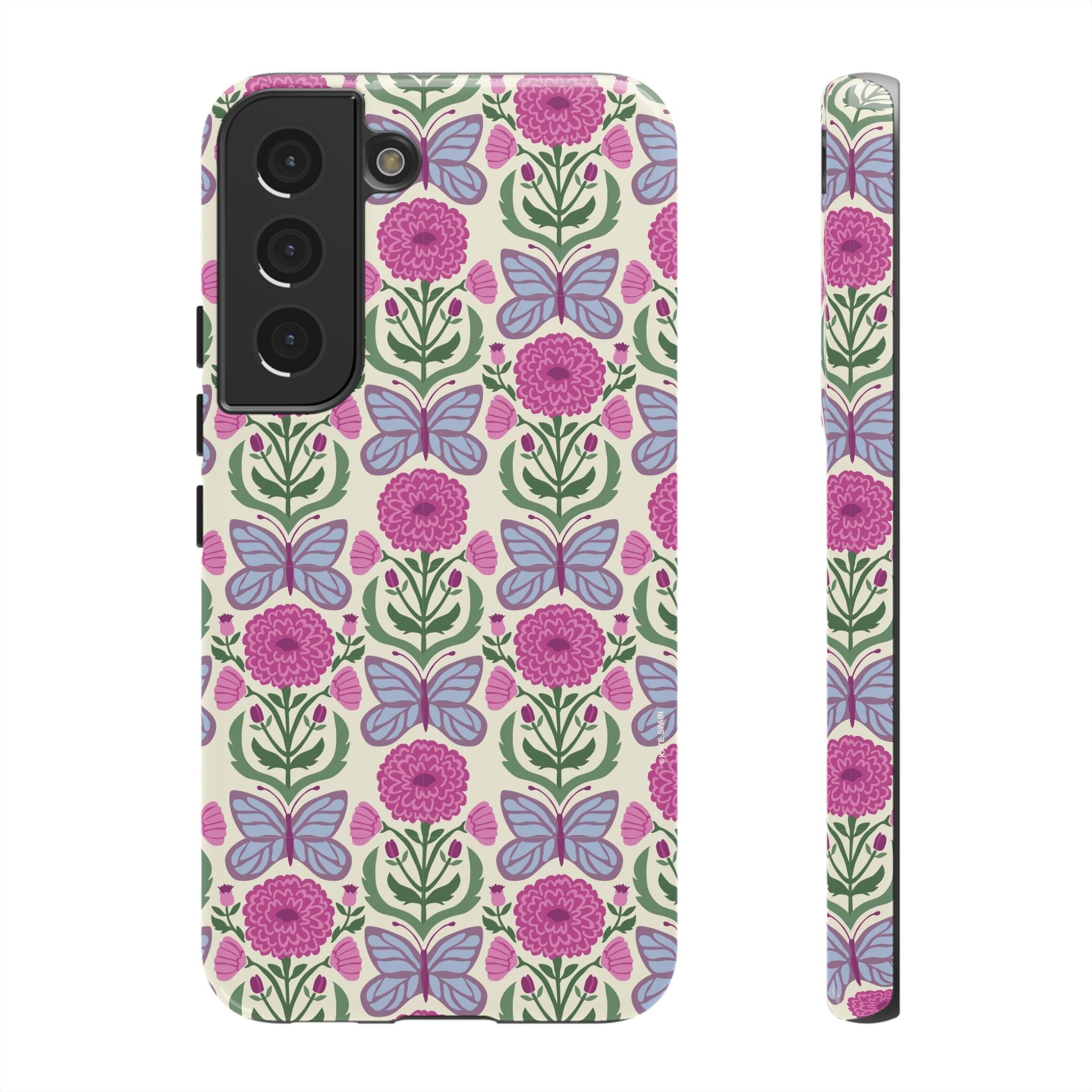 Luxury Butterfly Samsung Galaxy S22 Case – Glossy | cream, magenta, periwinkle butterfly floral print