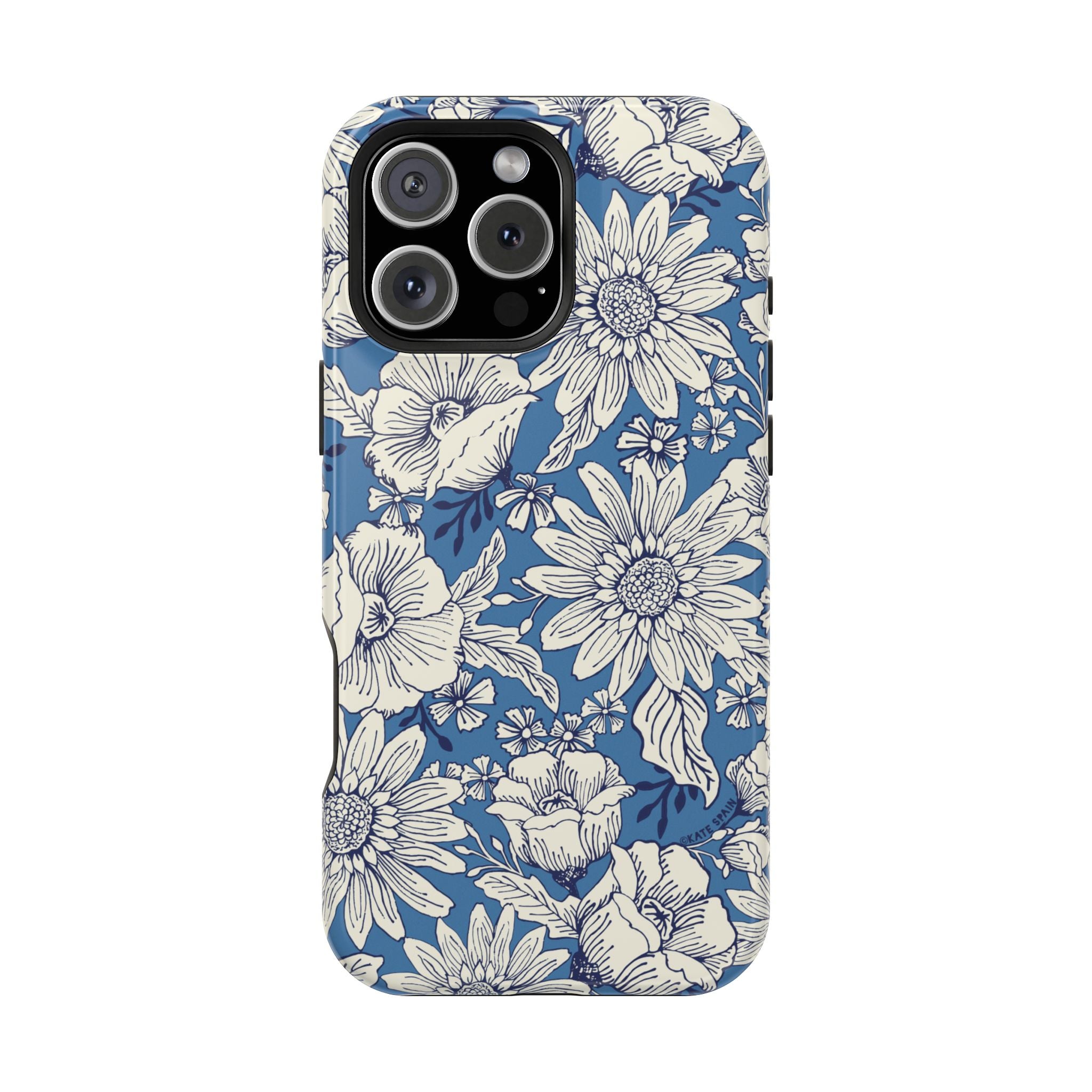 Jardin Luxury MagSafe iPhone 16 Pro Case – Matte | navy and cream botanical floral print