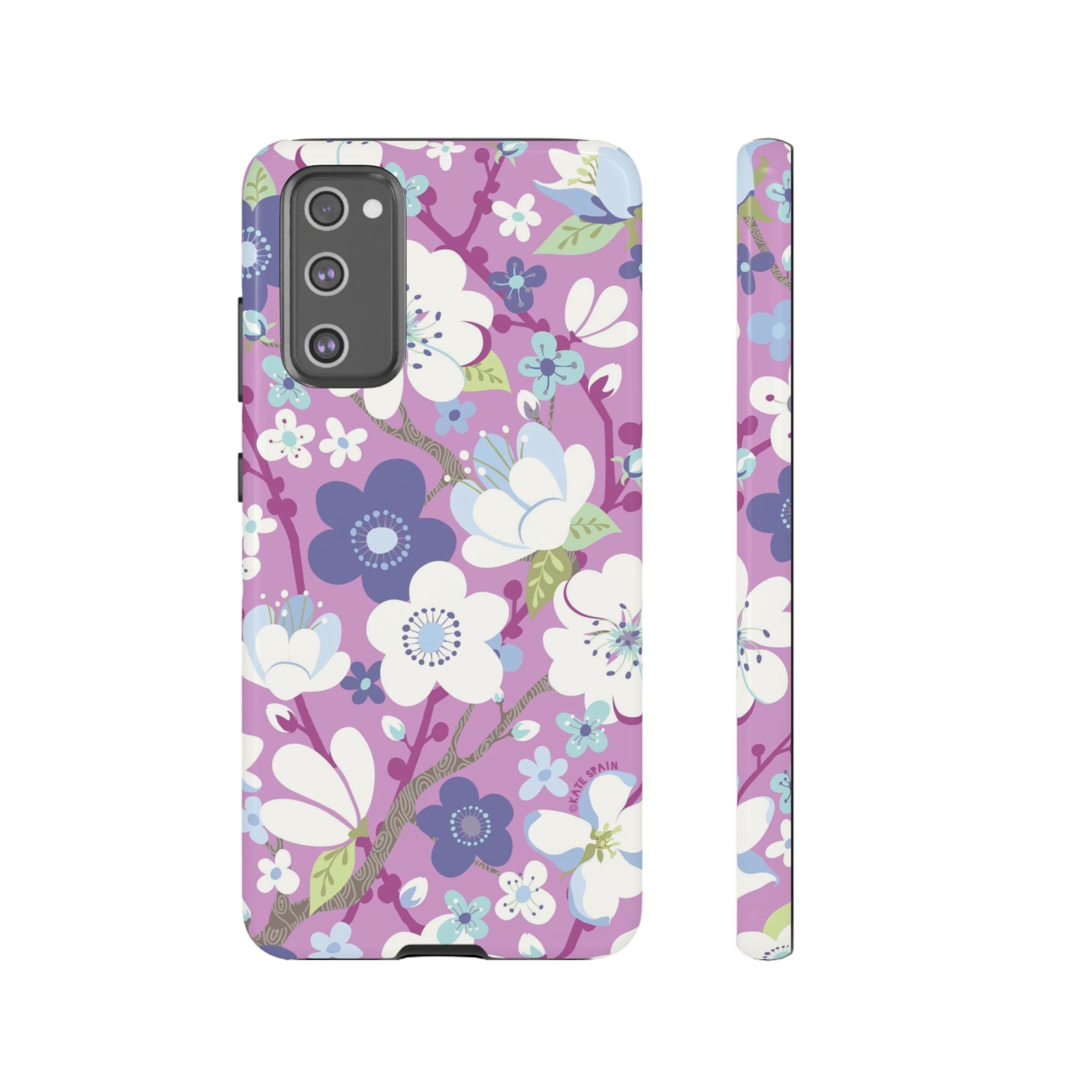 Cherry Blossom Samsung Galaxy S20 FE Case – Glossy | mauve, white, periwinkle cherry blossom floral print