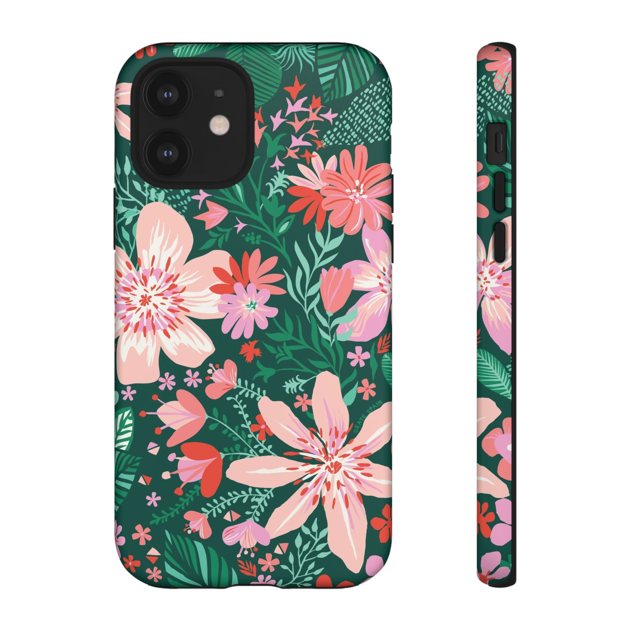Bonaire Tough iPhone 12 Case – Matte | jade, pink, white tropical floral botanical print