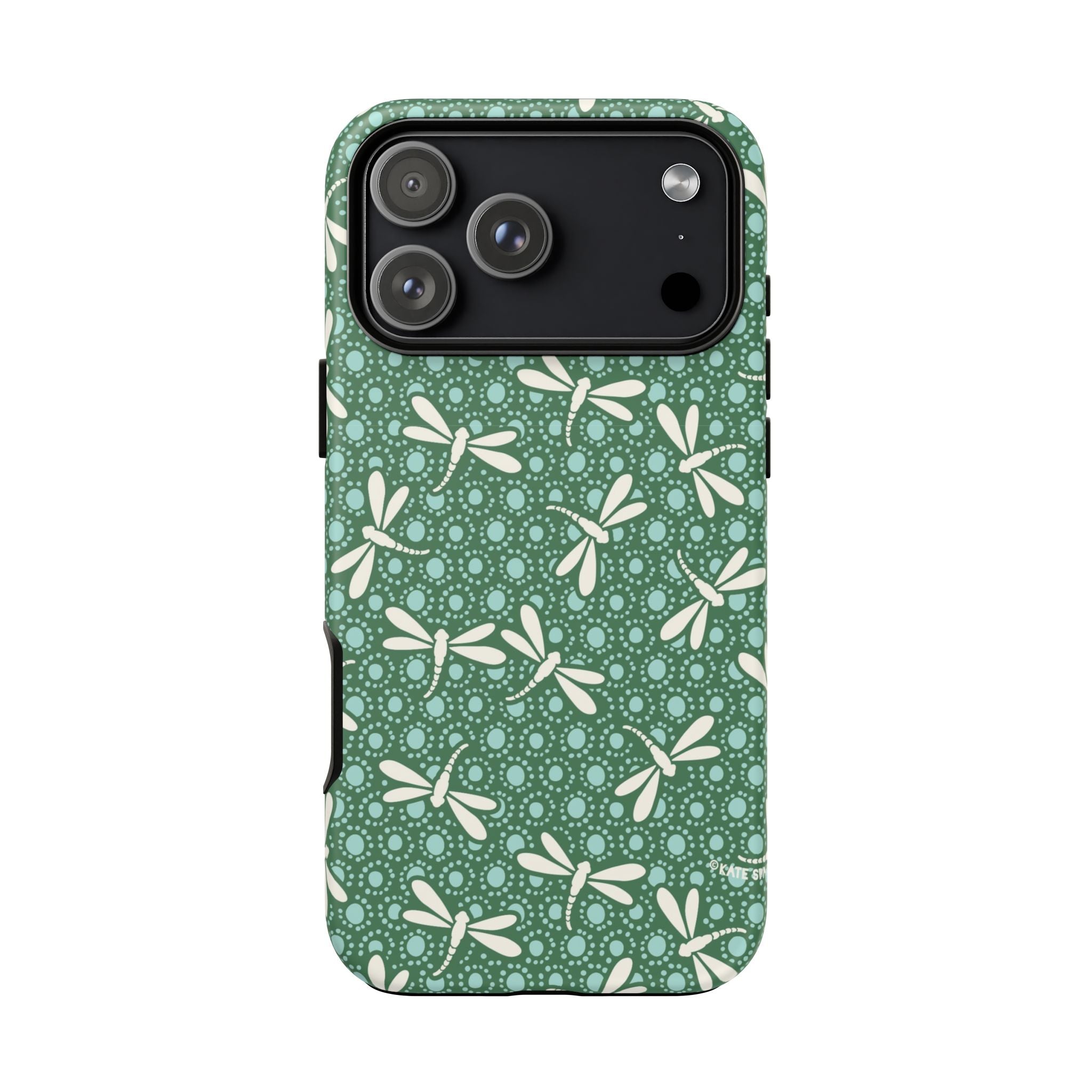 Designer Dragonfly Tough iPhone 17 Pro Max Case – Matte | jade green, aqua, cream dragonfly print