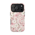 Luxury Pink Cherry Blossom Tough iPhone 17 Pro Case – Glossy | light pink, white, cherry blossom floral print