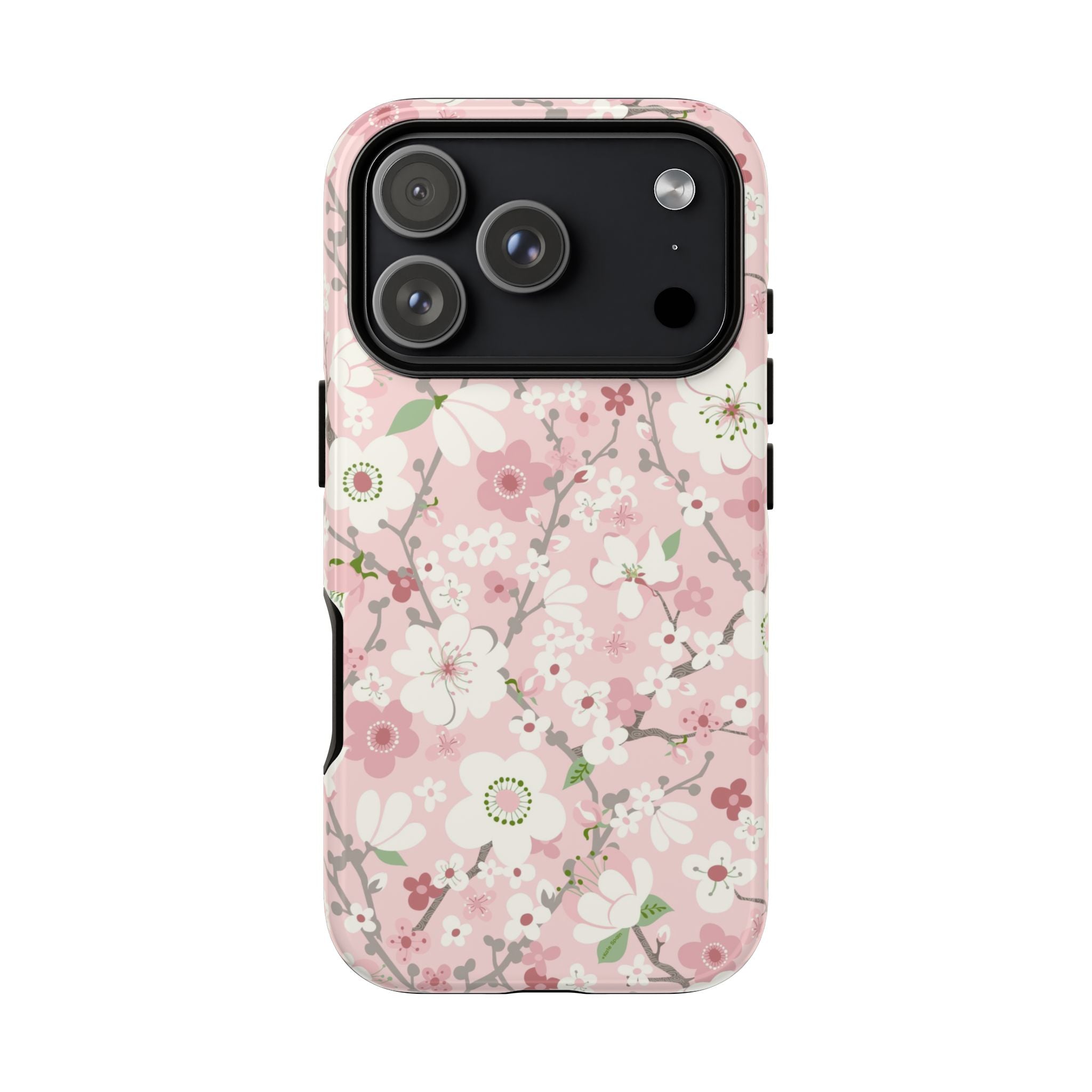 Luxury Pink Cherry Blossom Tough iPhone 17 Pro Case – Glossy | light pink, white, cherry blossom floral print
