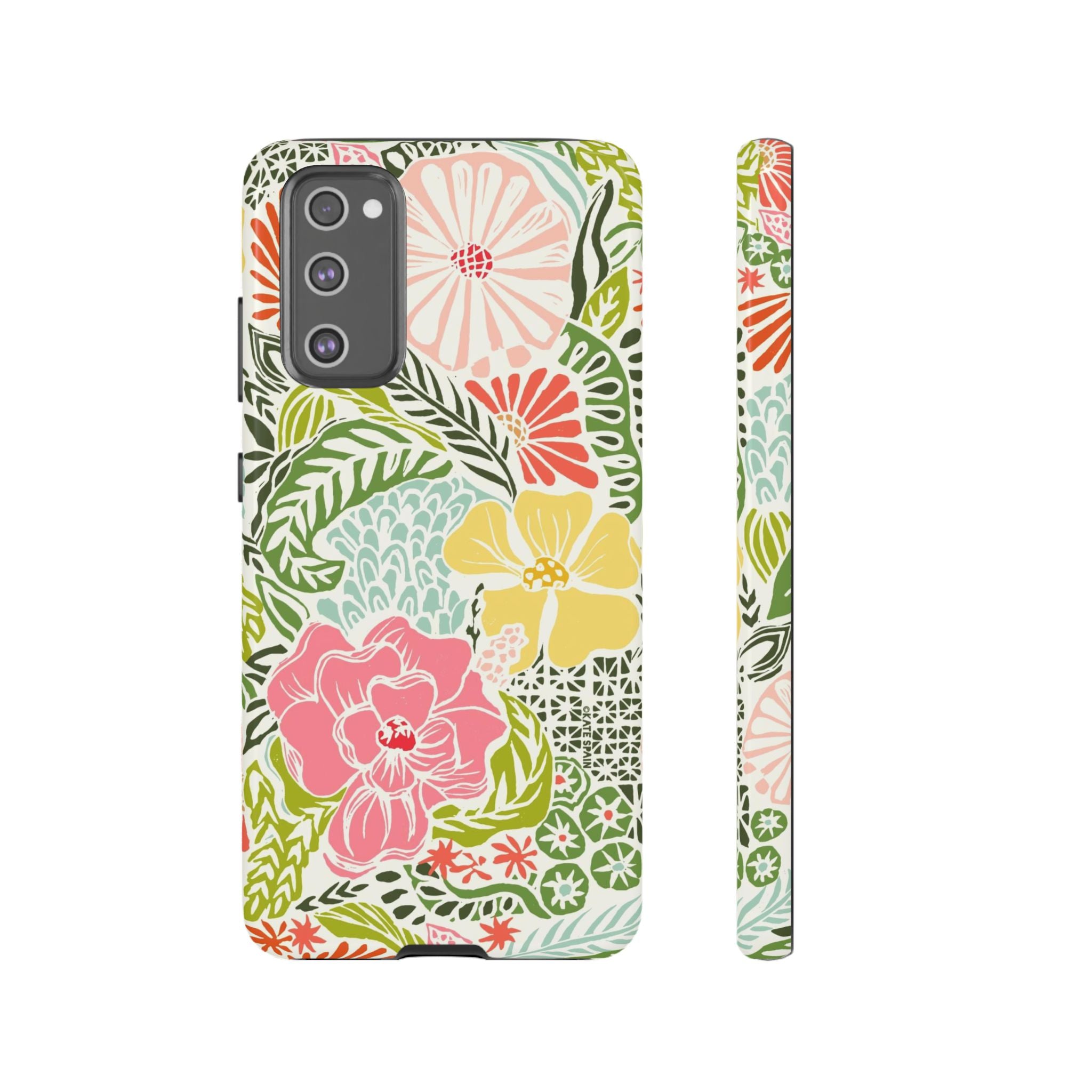 Cute Tropica Samsung Galaxy S20 FE Case – Glossy | cream, pink, yellow, blue botanical floral print