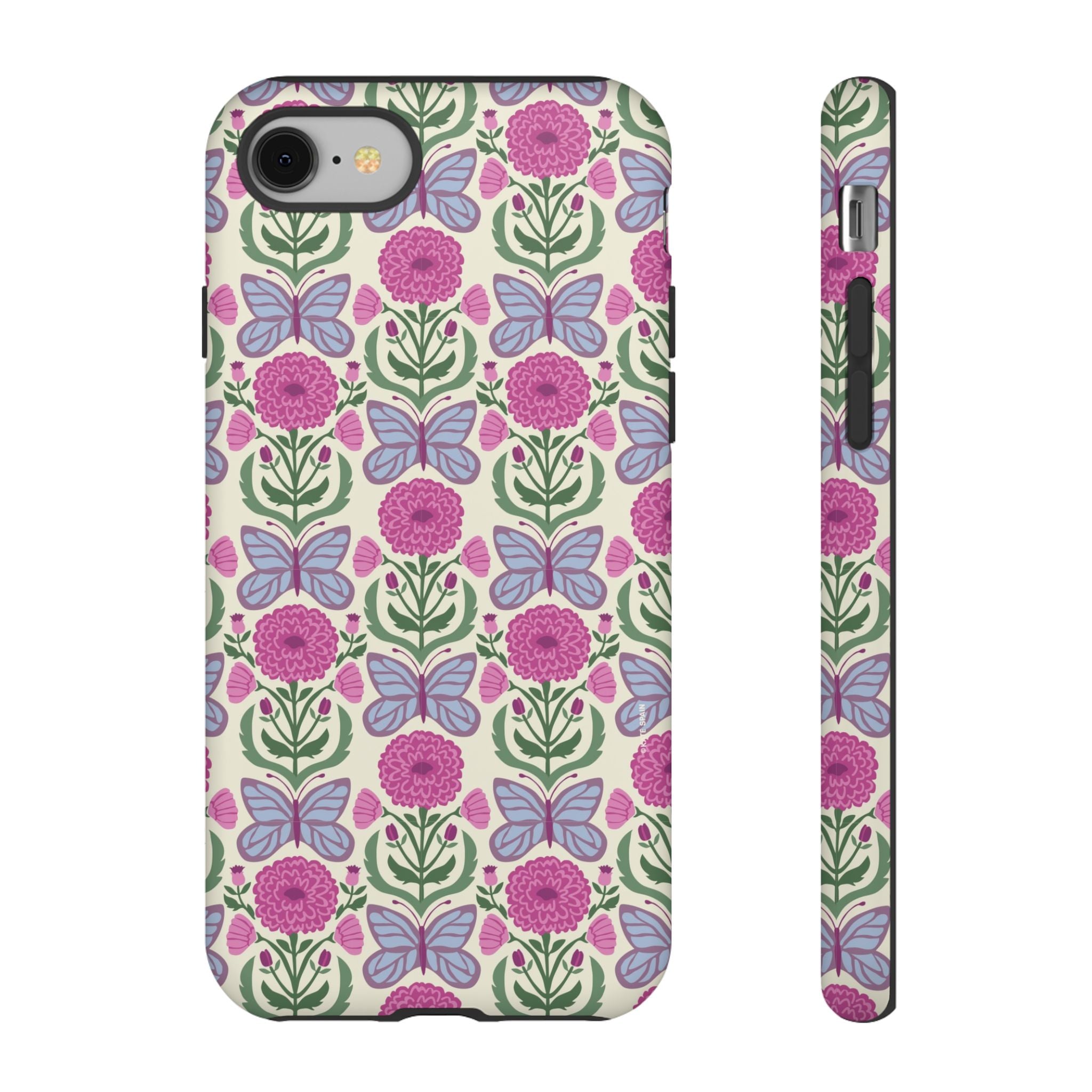 Butterfly Tough iPhone 8 Case – Matte | cream, magenta, periwinkle butterfly floral print