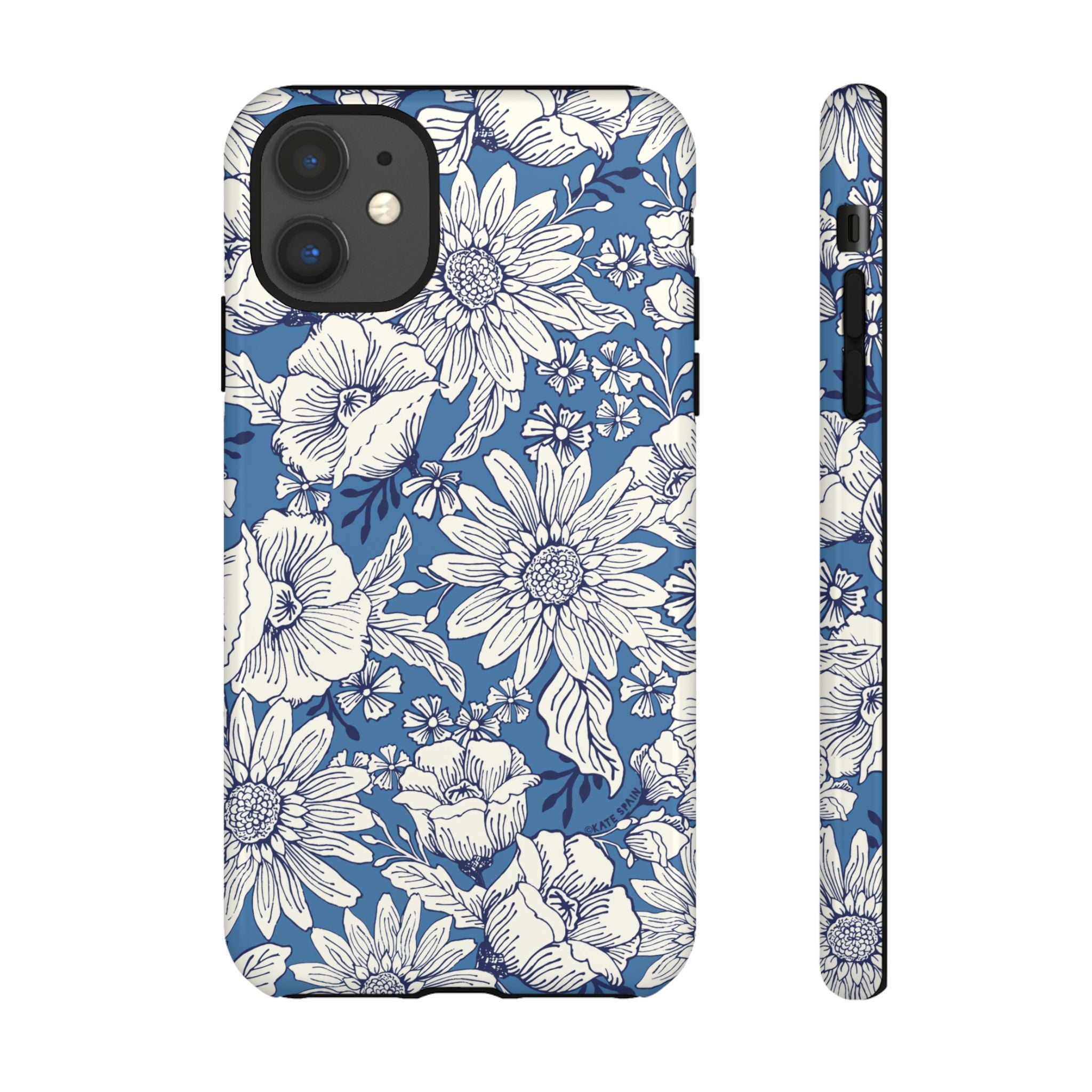 Jardin Tough iPhone 11 Case – Glossy | blue and cream botanical garden print