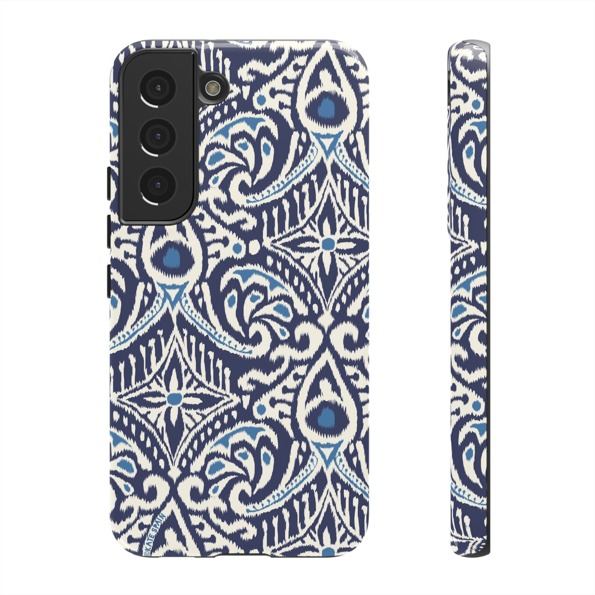 Luxury Ikat Samsung Galaxy S22 Case – Glossy | navy, white, aqua ikat geometric medallion print