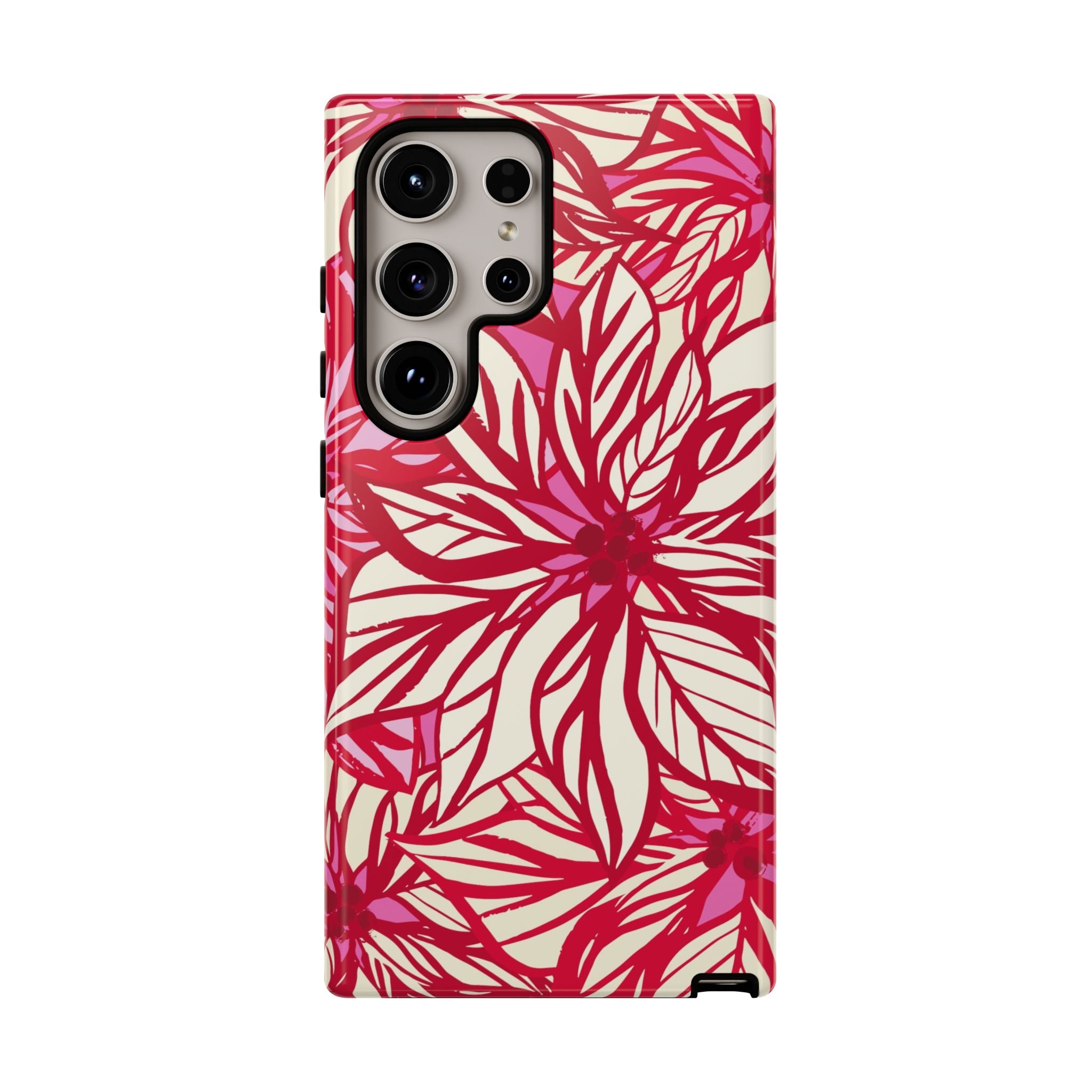 Poinsettia Samsung Galaxy S24 Ultra Case – Glossy | cream, red, pink poinsettia botanical print