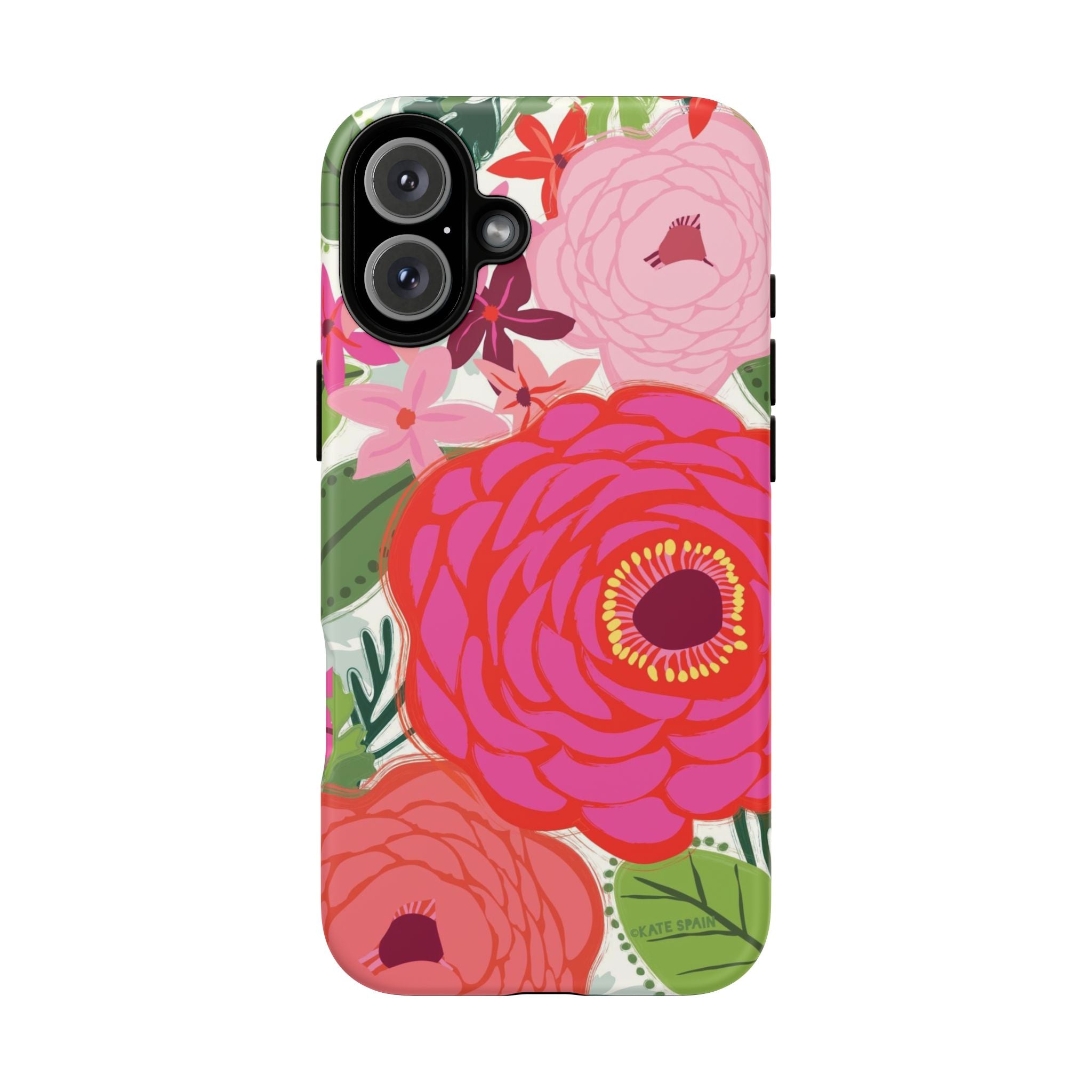 Bloomerie Tough iPhone 16 Plus Case – Matte | cream, magenta, coral botanical peony floral print
