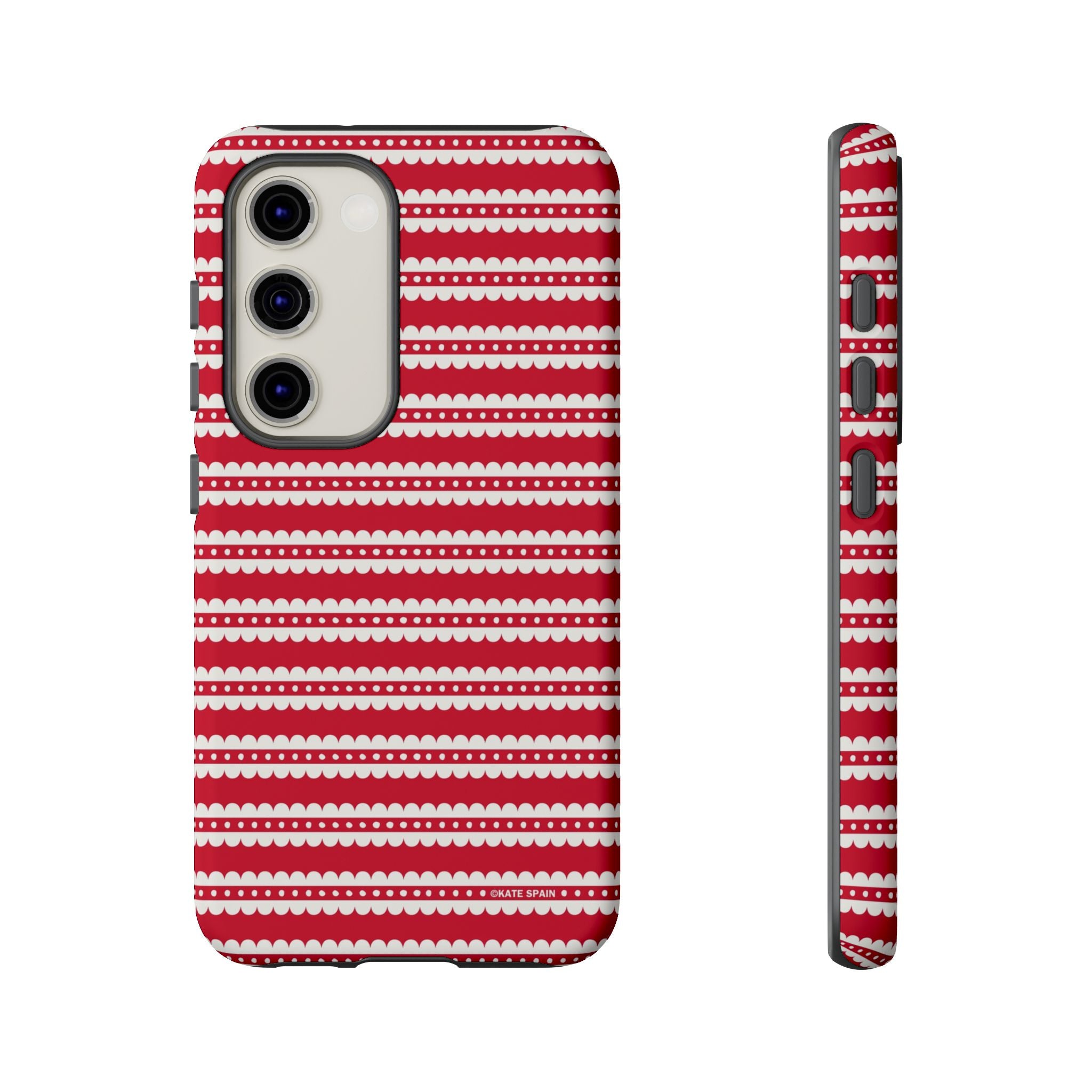 Candy Cane Stripe Samsung Galaxy S23 Case – Matte | red, cream scalloped candy cane stripe print