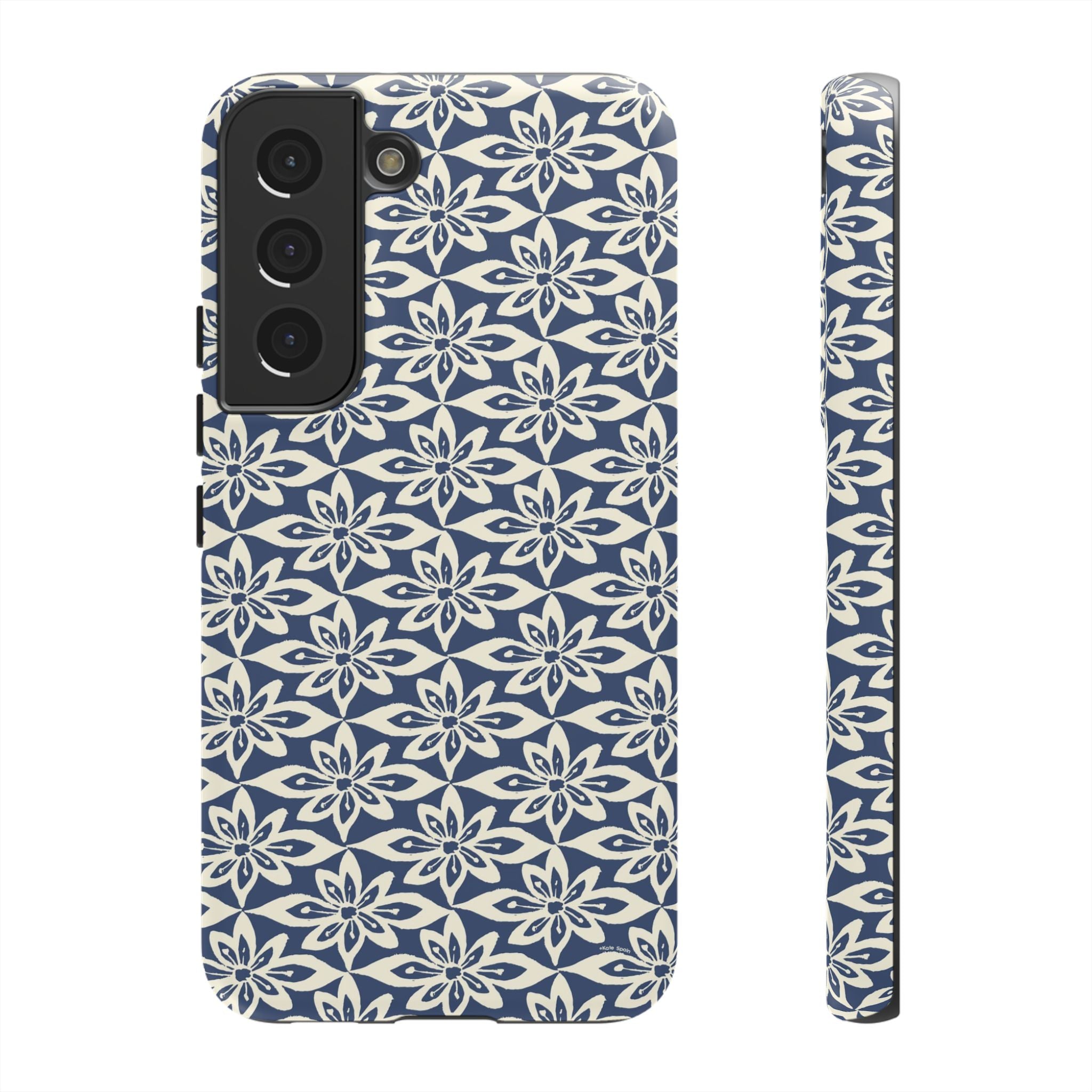 Lily Navy Blue Samsung Galaxy S22 Matte case — graphic white lily print on deep navy — botanical phone case by Kate Spain