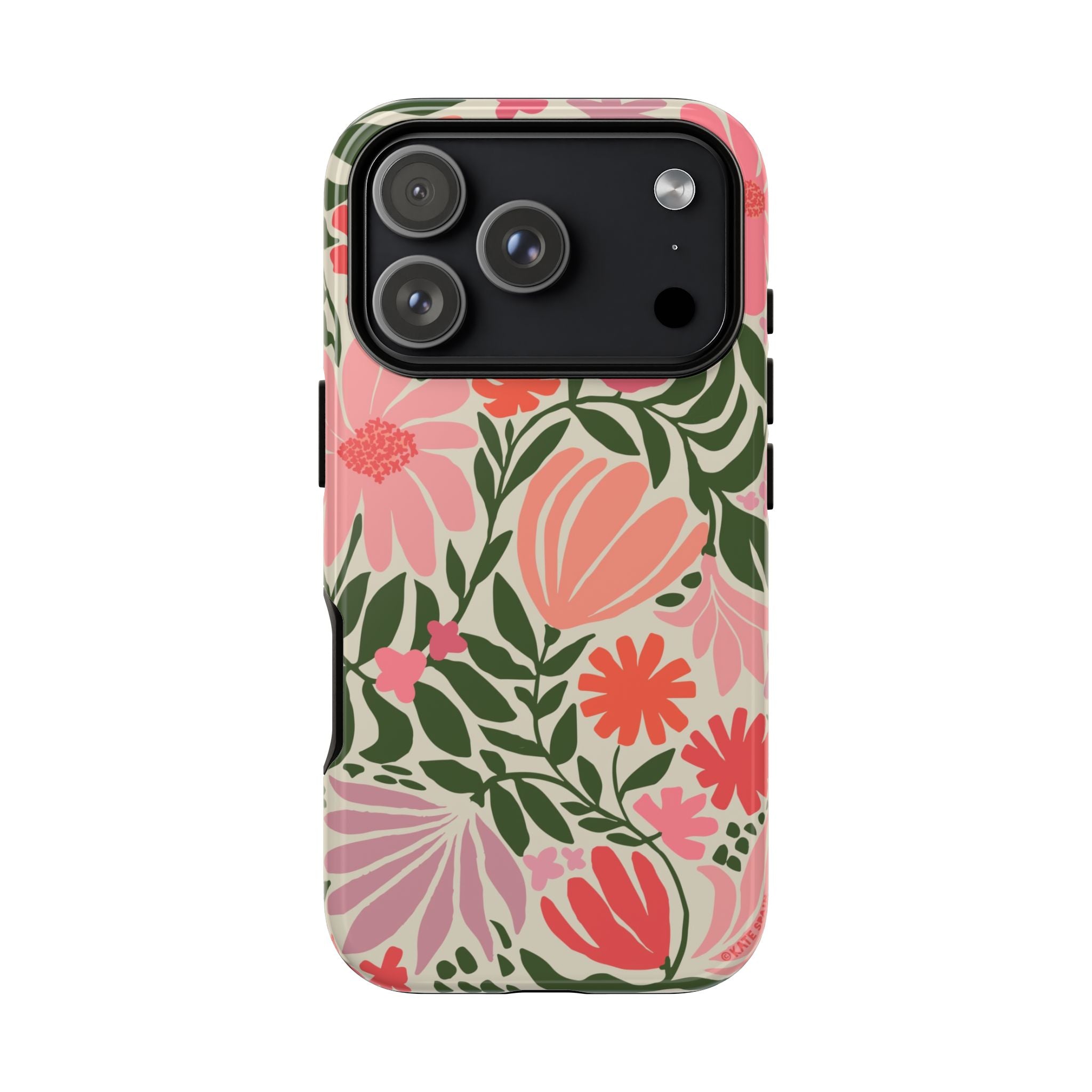 Calendula Tough iPhone 17 Pro Case – Glossy | periwinkle, cream, teal graphic daisy floral print