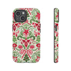 Wonderland Tough iPhone 15 Case – Matte | cream, red, green Christmas ornament damask print
