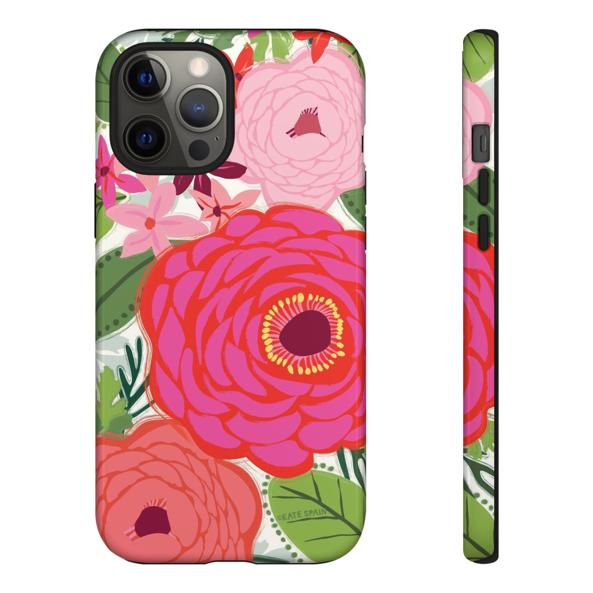 Bloomerie Tough iPhone 12 Pro Max Case – Glossy | cream, magenta, coral botanical peony floral print