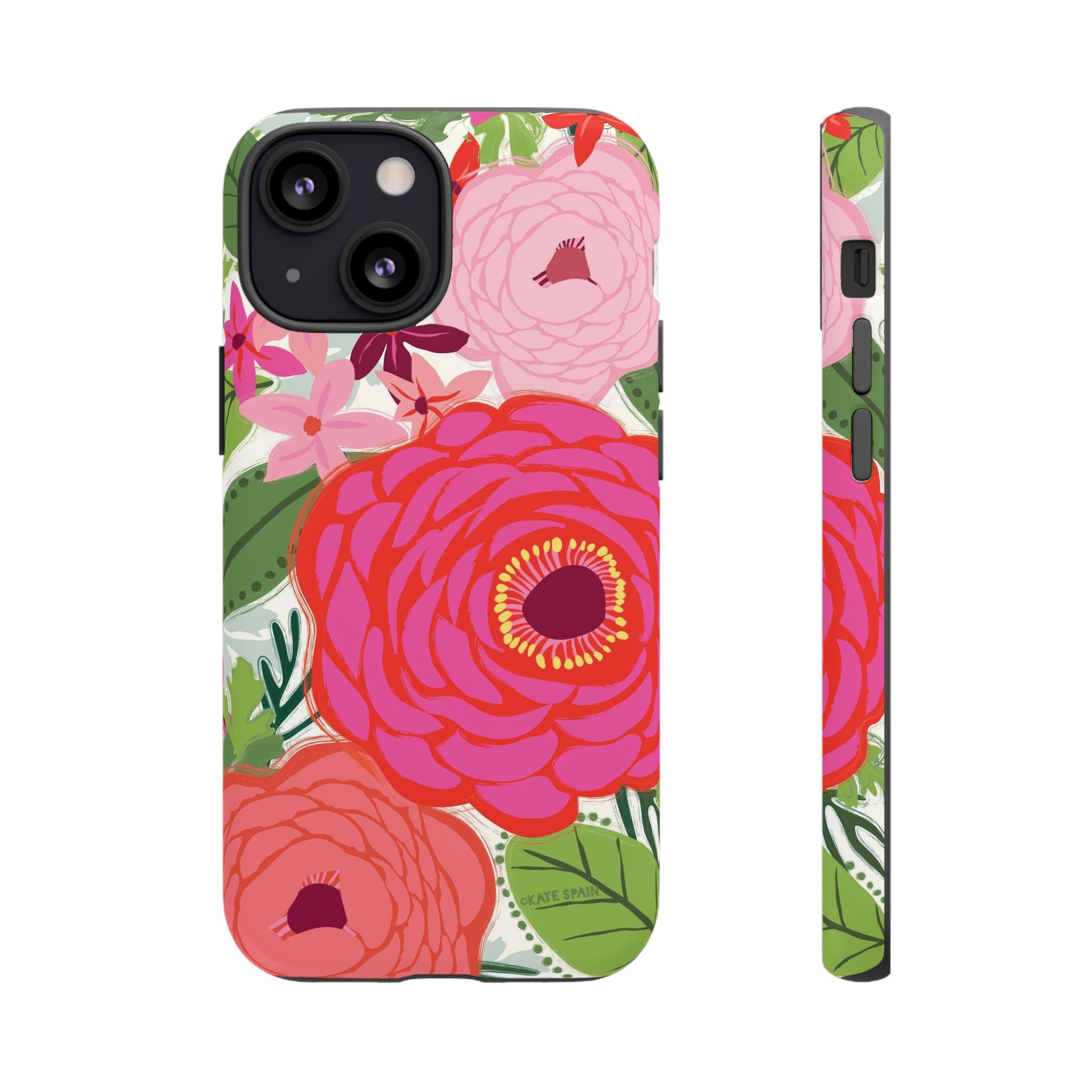 Bloomerie Tough iPhone 13 Mini Case – Matte | cream, magenta, coral botanical peony floral print