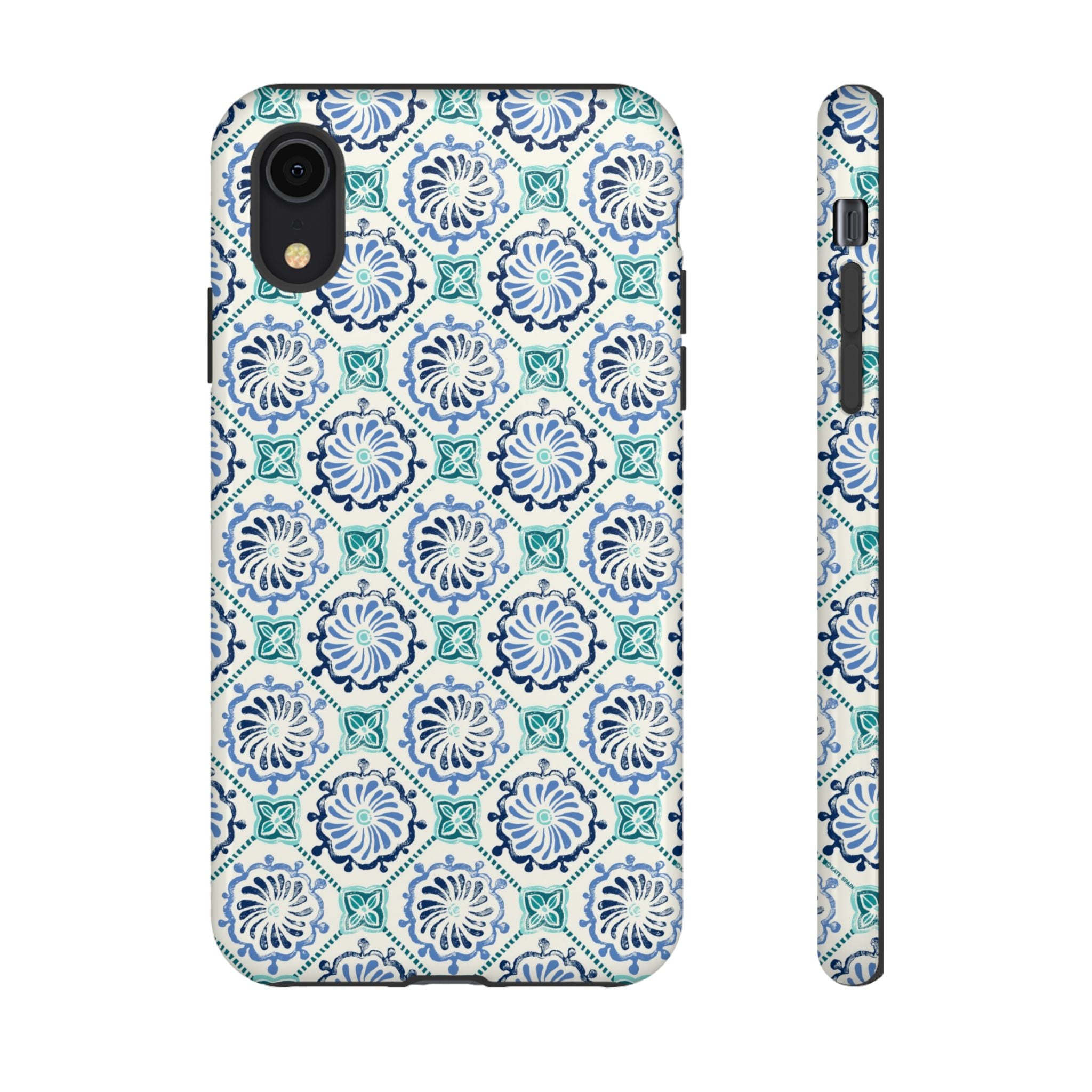 Horizon Blue Tile Tough iPhone XR Case – Glossy | blue, turquoise, cream white dual-layer protection