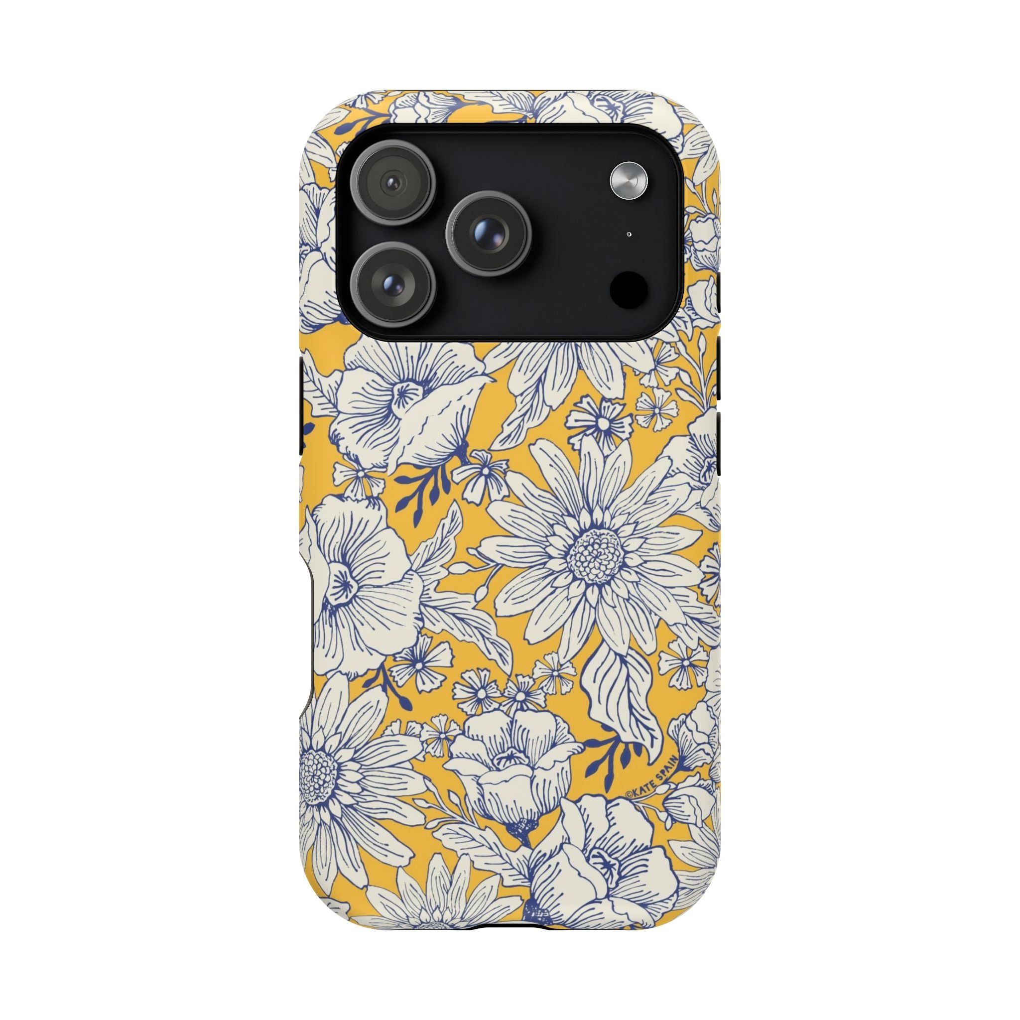 Jardin Luxury MagSafe iPhone 17 Pro Case – Matte | yellow, cream, blue botanical floral print