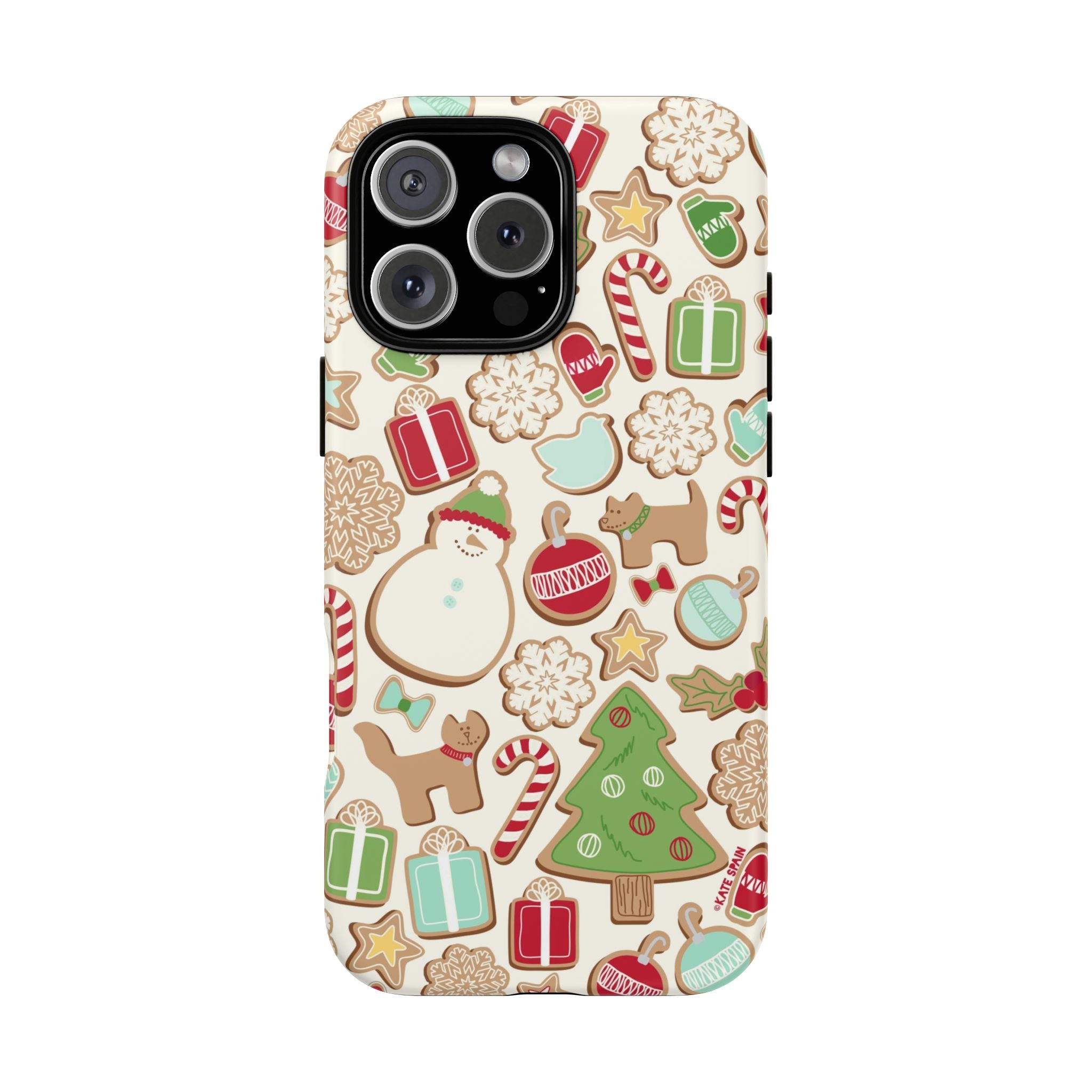 Gingerbread Cookies Tough iPhone 16 Pro Case – Glossy | cream, red, green gingerbread holiday cookie print