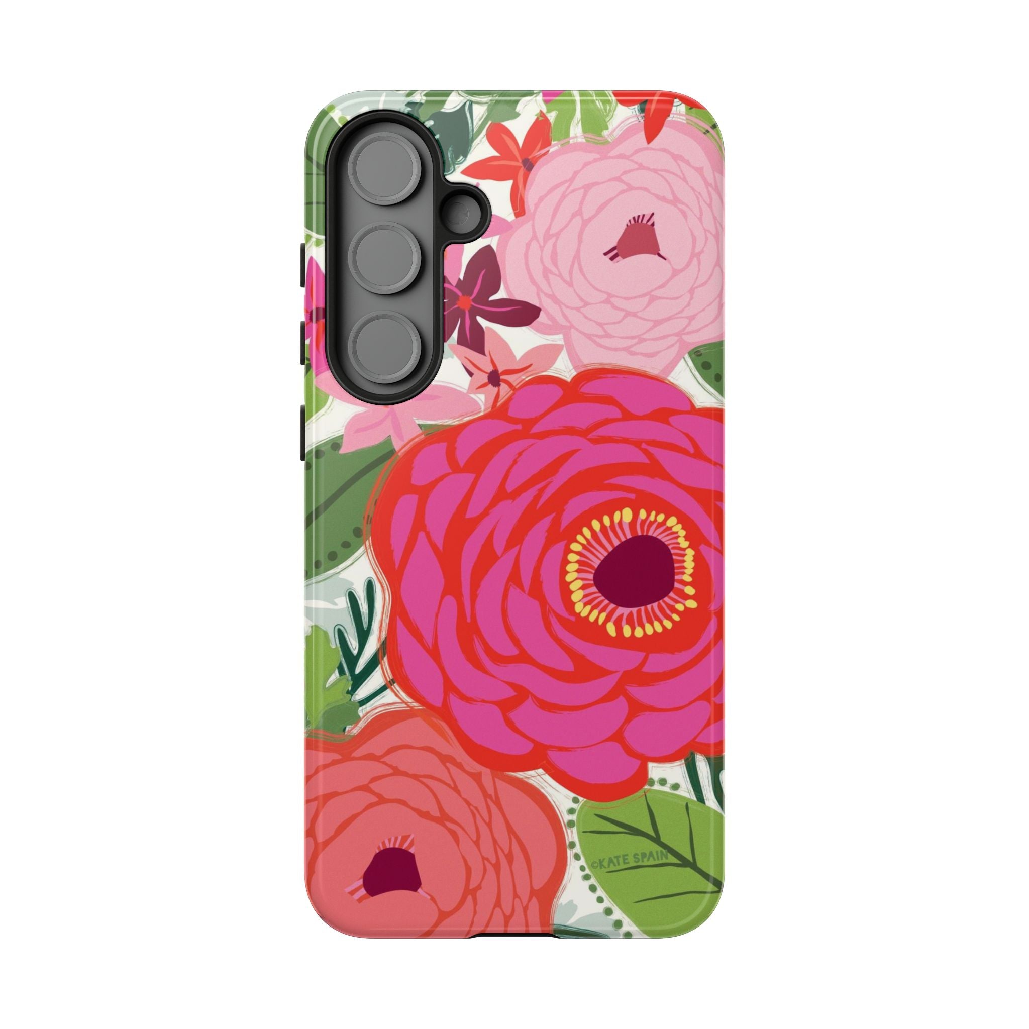 Bloomerie Samsung Tough Phone Case Samsung Galaxy S25 Plus Case – Glossy | cream, magenta, coral botanical peony floral print 