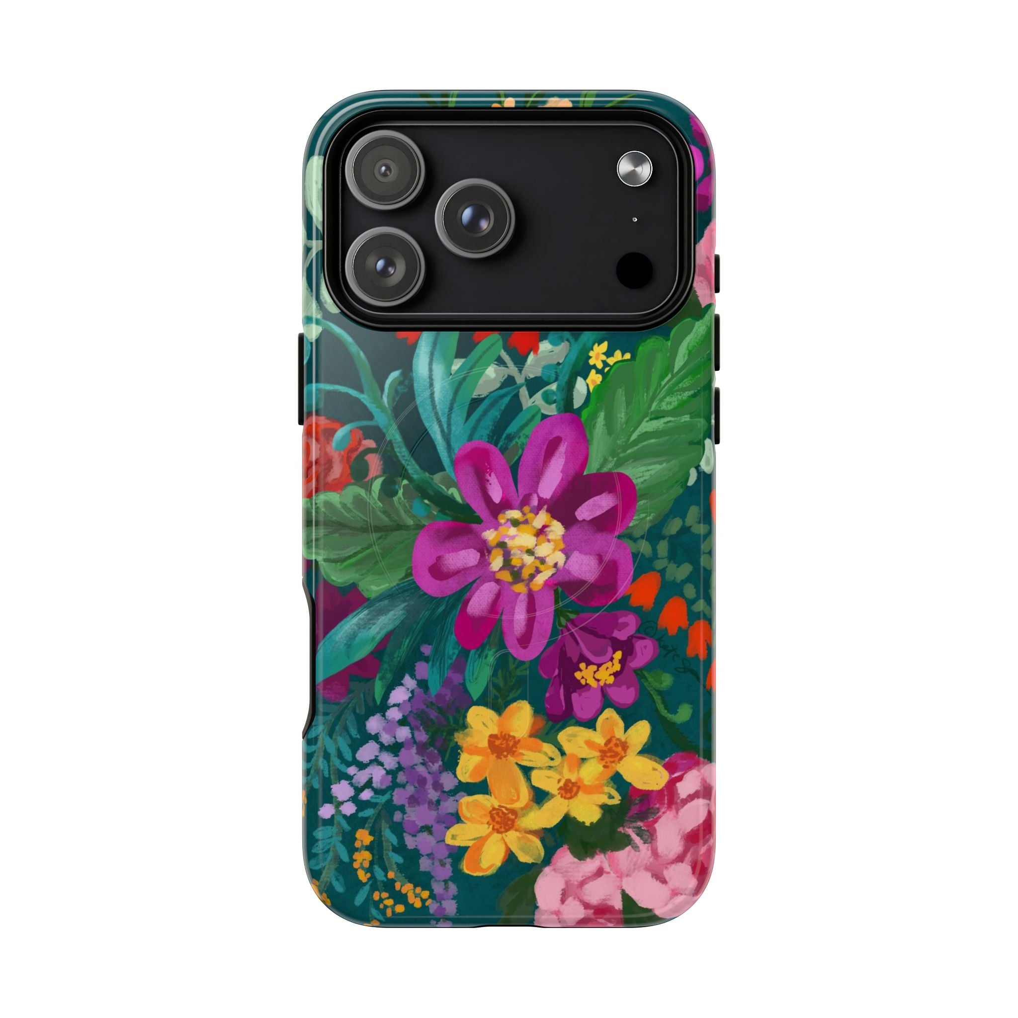 Posy MagSafe iPhone 17 Pro Max Case – Glossy | teal, purple, magenta, yellow botanical wildflower print