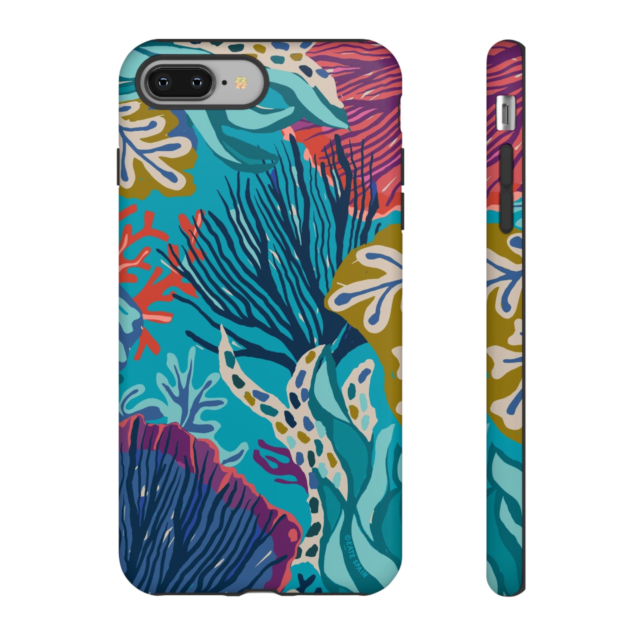 Reef Tough iPhone 8 Plus Case – Matte | teal, coral, navy, purple botanical coral reef print