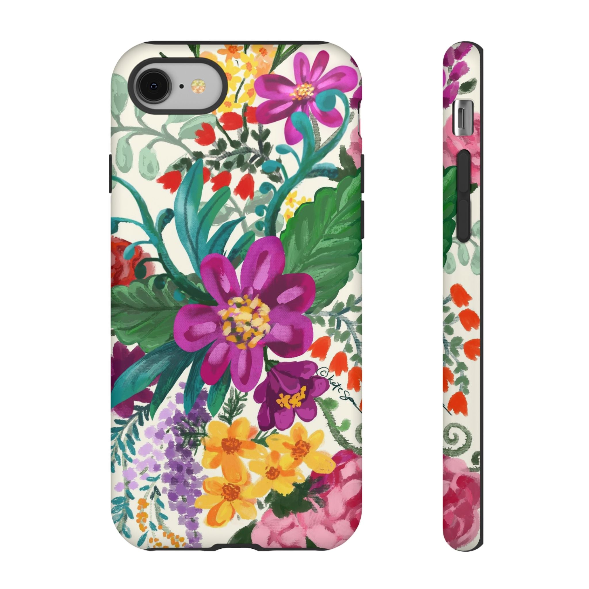 Posy Tough iPhone 8 Case – Matte | cream, magenta, coral botanical floral print