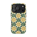 Designer Modern Dahlia Tough iPhone 17 Pro Case – Matte | yellow, cream, green dahlia floral print
