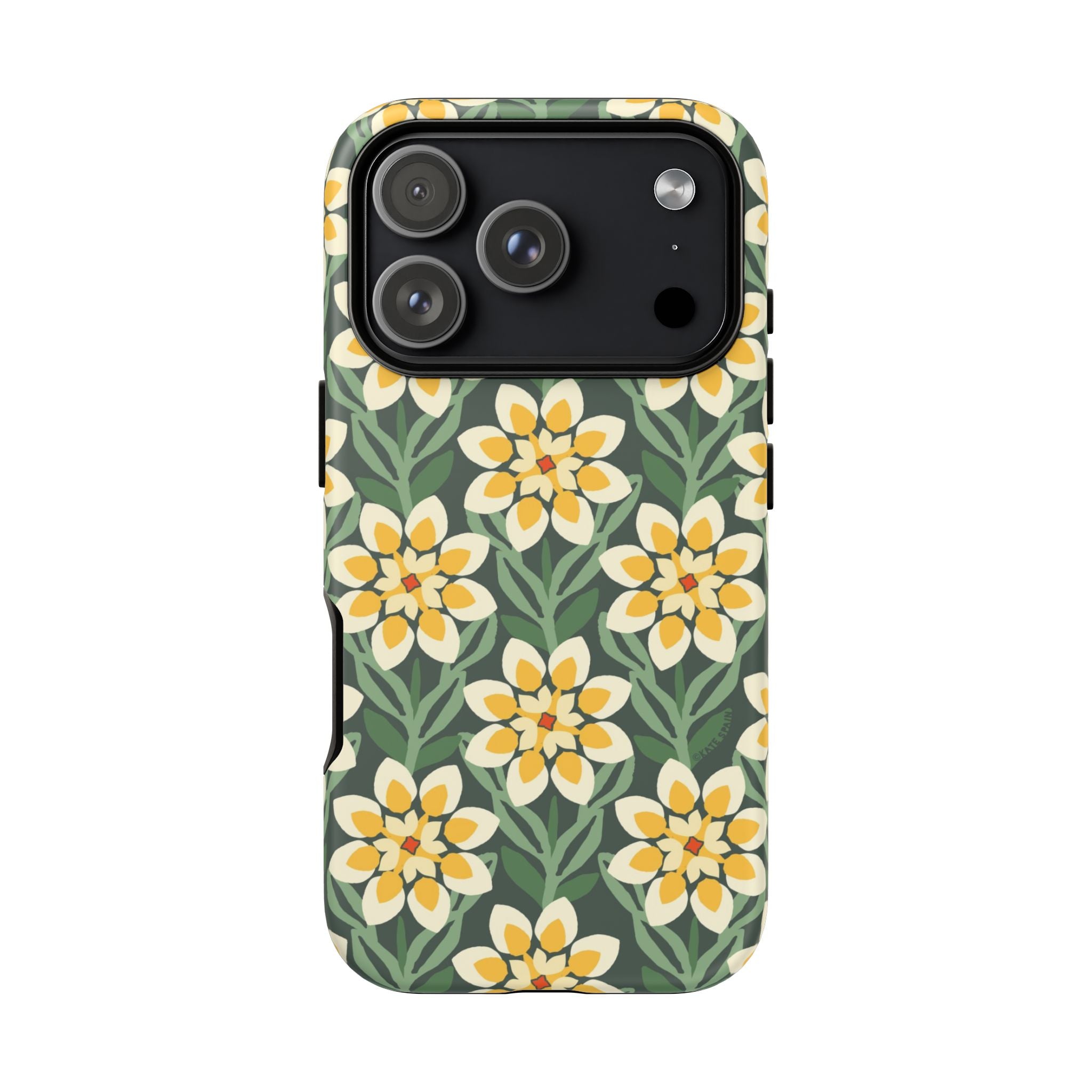 Designer Modern Dahlia Tough iPhone 17 Pro Case – Matte | yellow, cream, green dahlia floral print