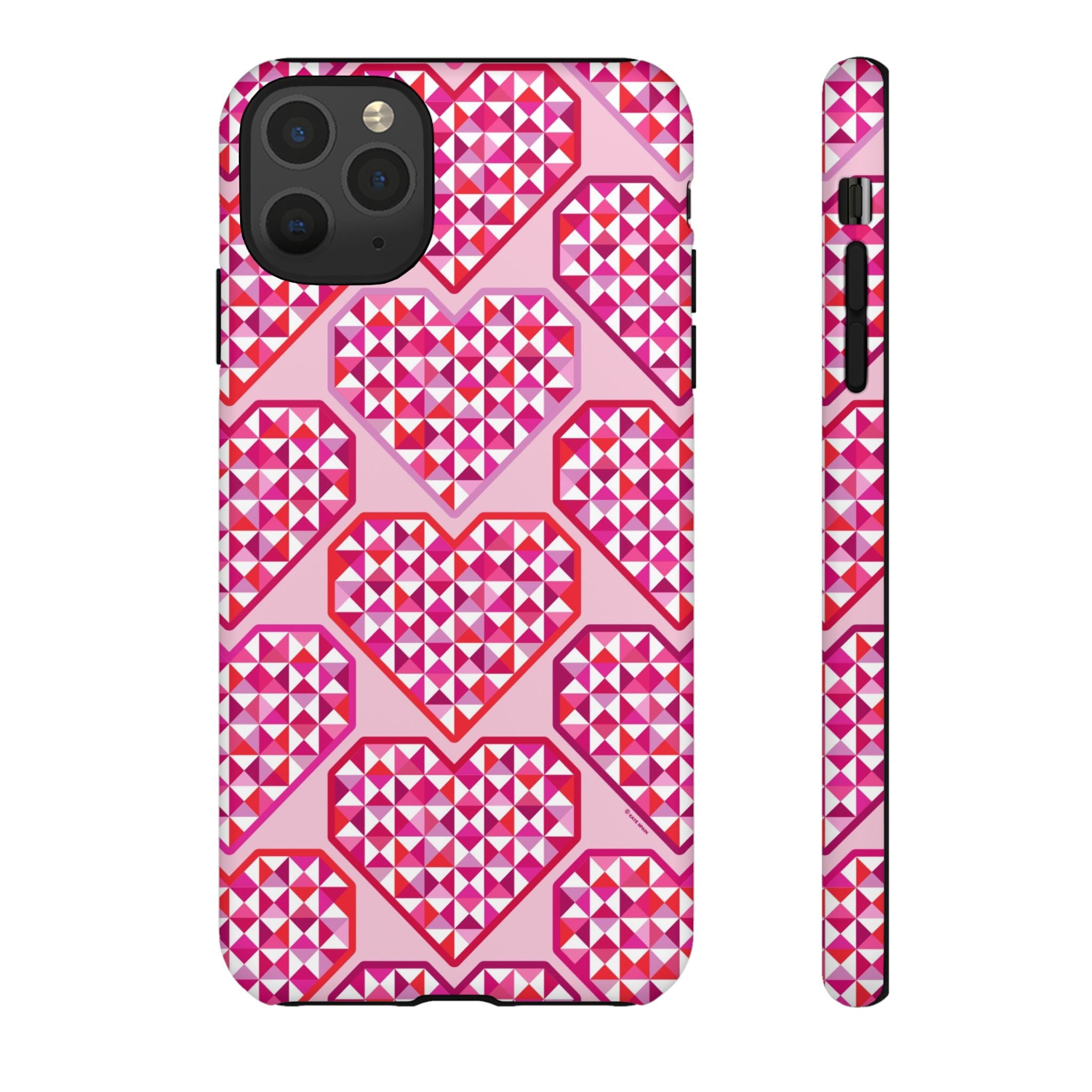 Pink Pyramid Heart Tough iPhone 11 Pro Max Case – Matte | blush, pink, magenta, red geometric pyramid heart print