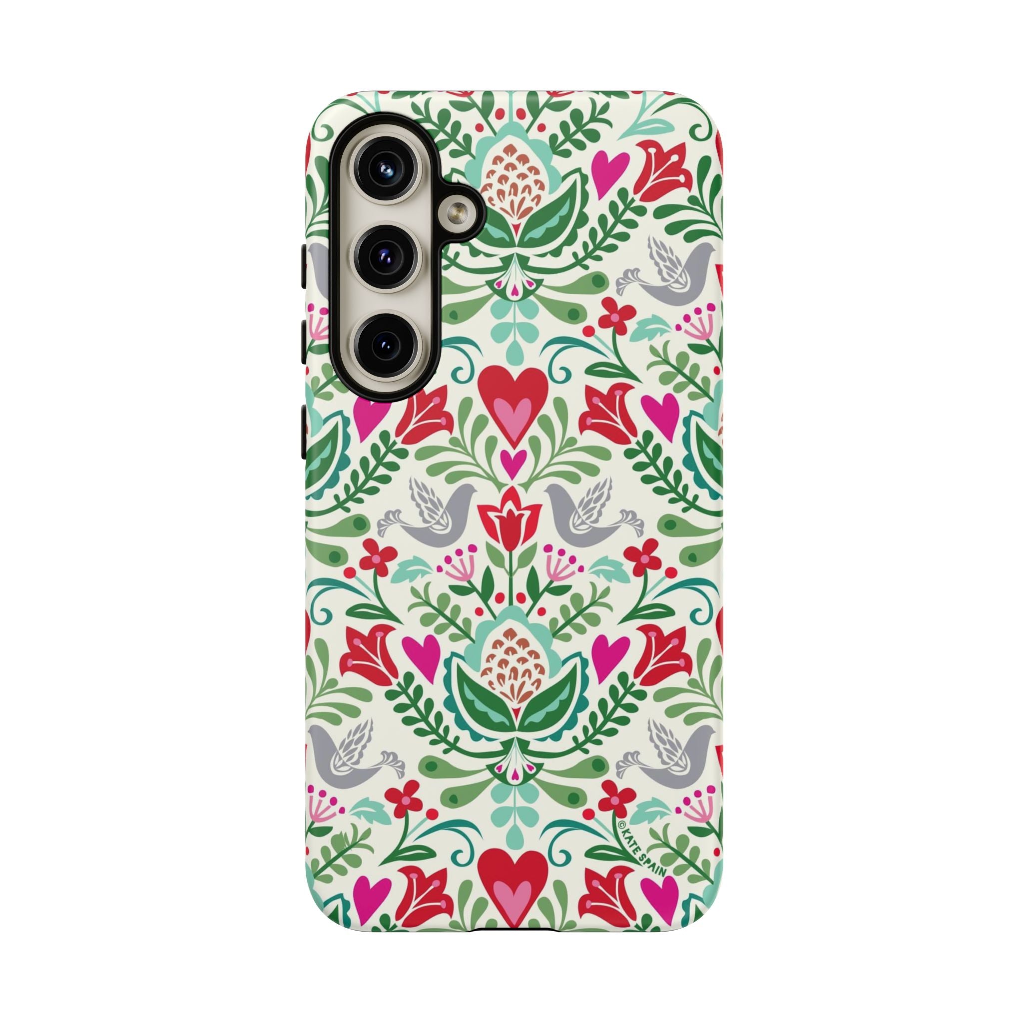 Rosemaling Samsung Galaxy S24 Plus Case – Matte | white, red, green rosemaling floral print