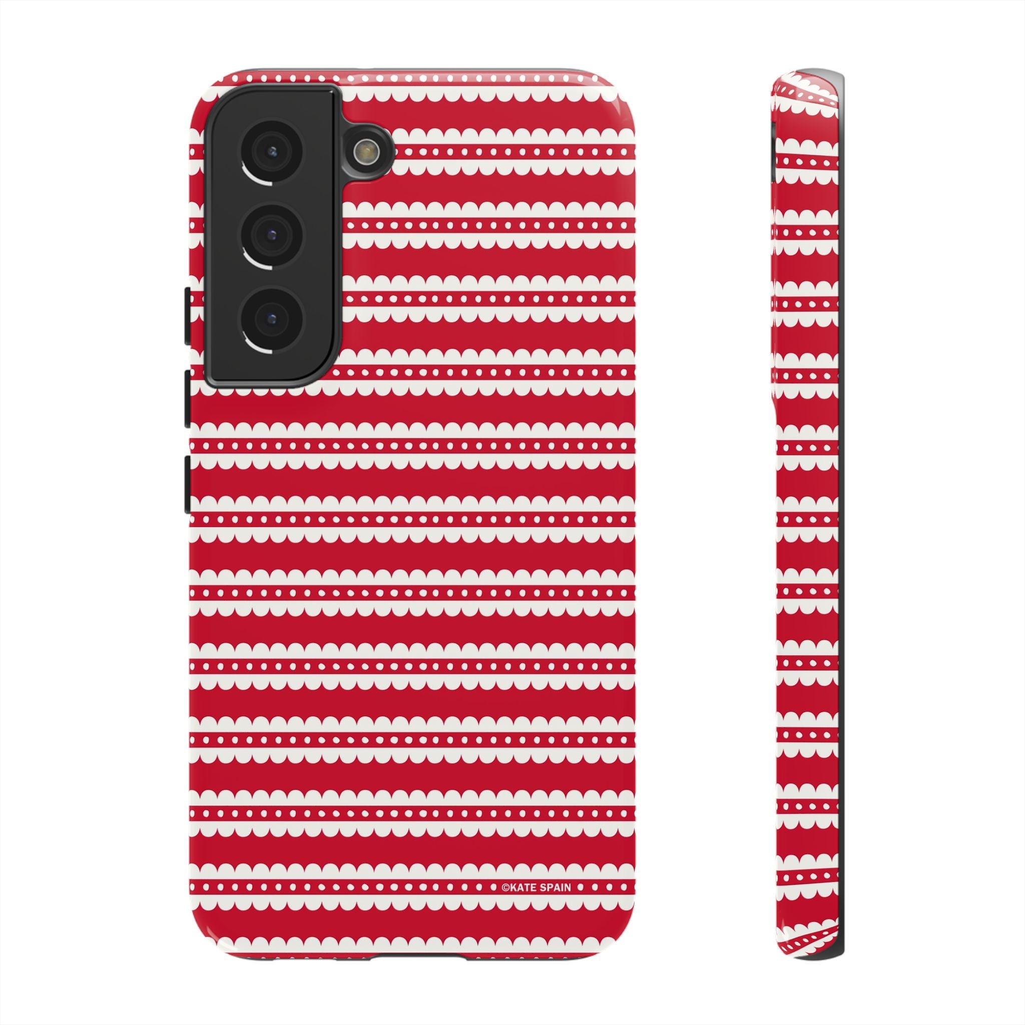 Candy Cane Stripe Samsung Galaxy S22 Case – Glossy | red, cream scalloped candy cane stripe print