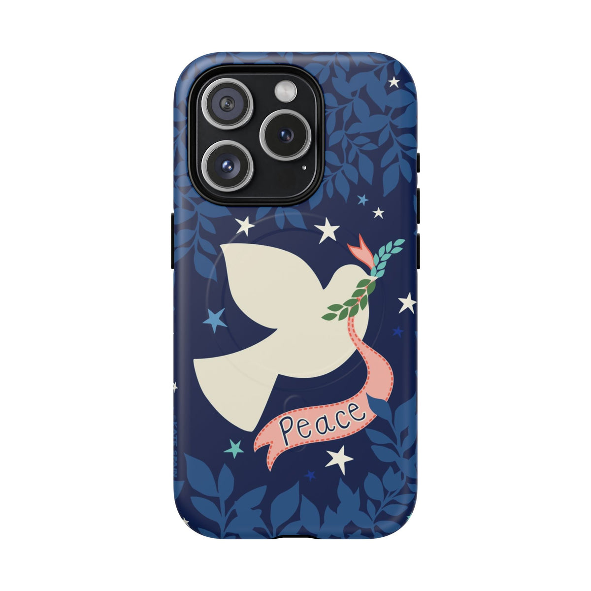 Peace MagSafe iPhone 15 Pro Case – Matte | navy, cream peace dove, stars, botanical print