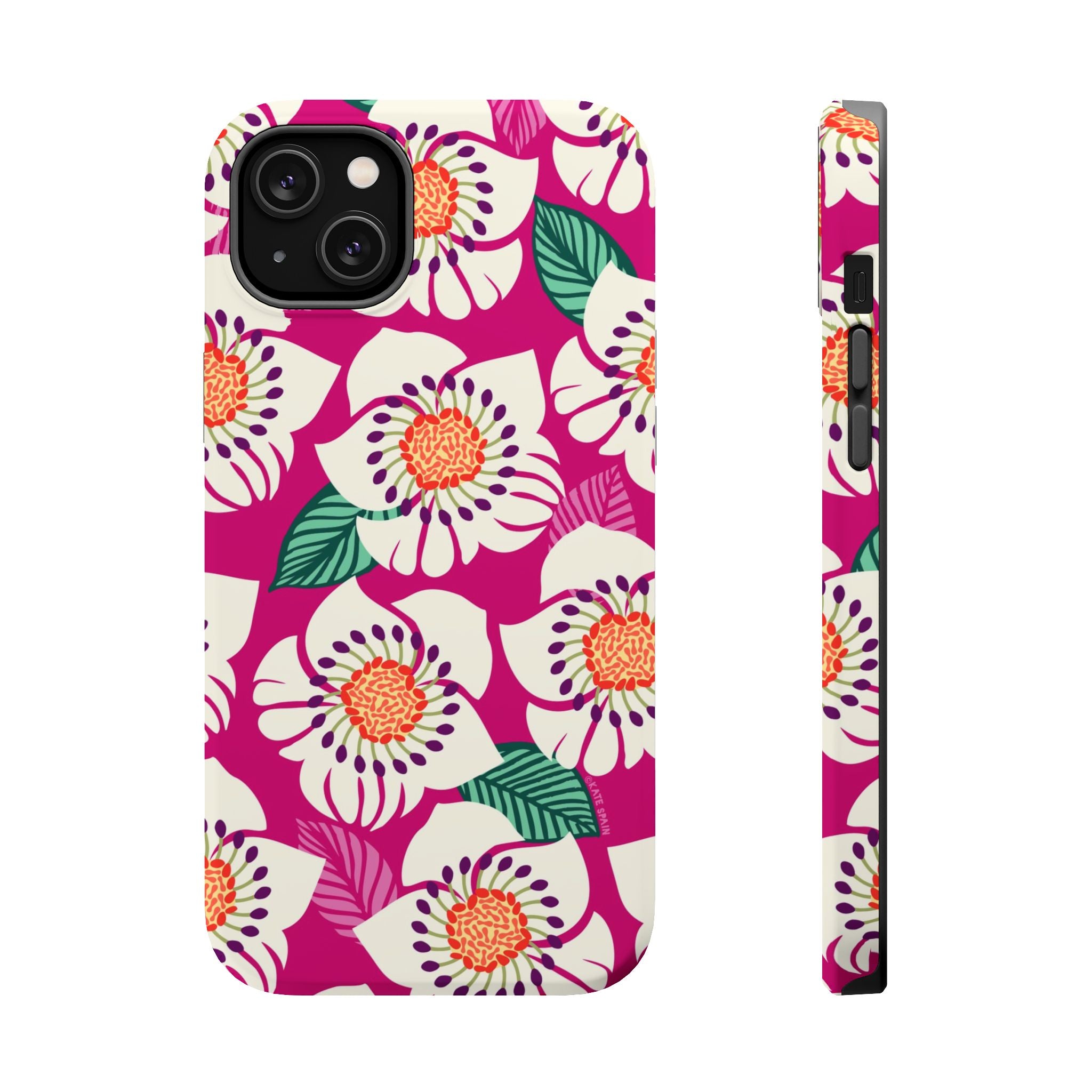 Panache Rose MagSafe iPhone 14 Plus Case – Matte| berry, cream white, peach anemone floral print
