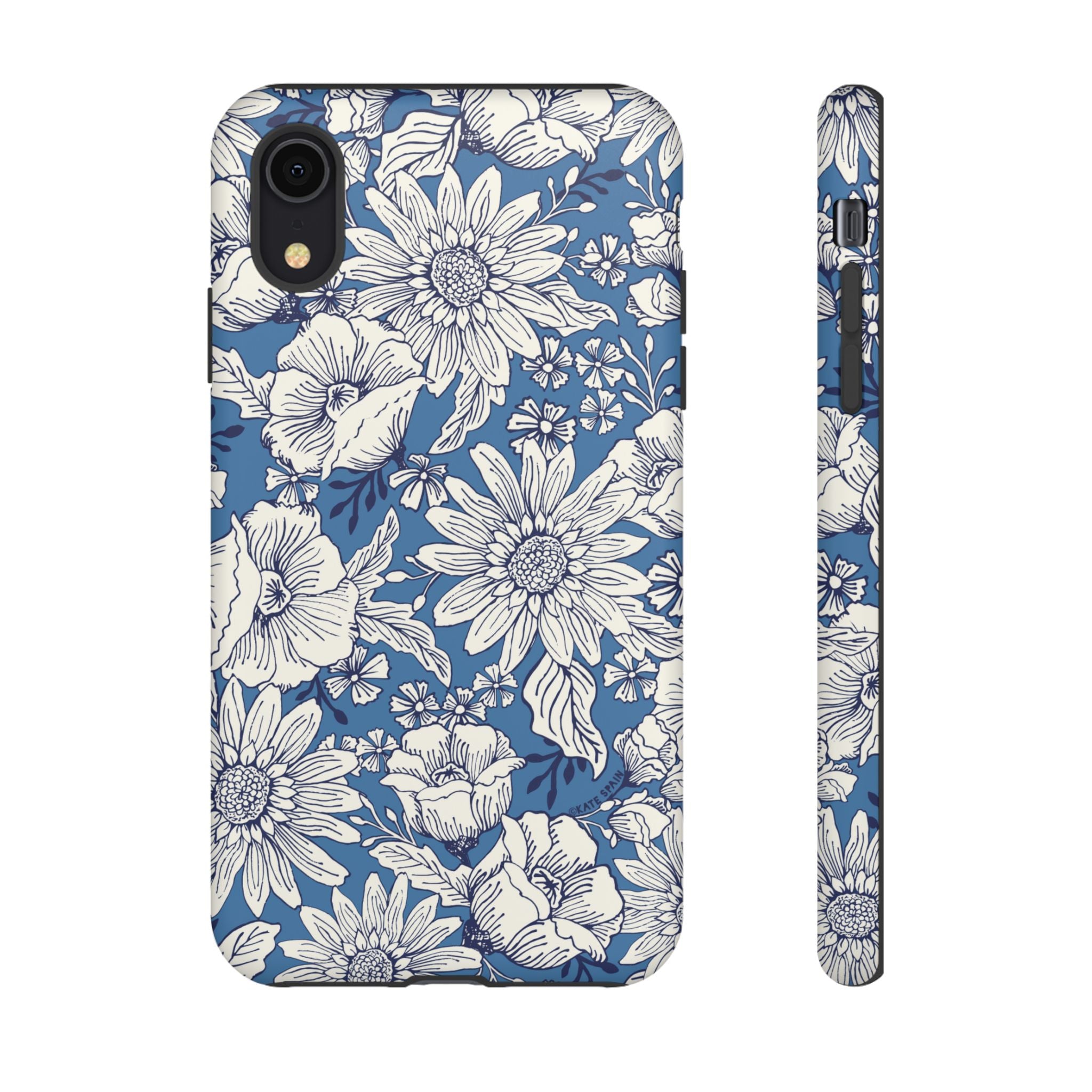 Jardin Tough iPhone XR Case – Matte | blue and cream botanical garden print