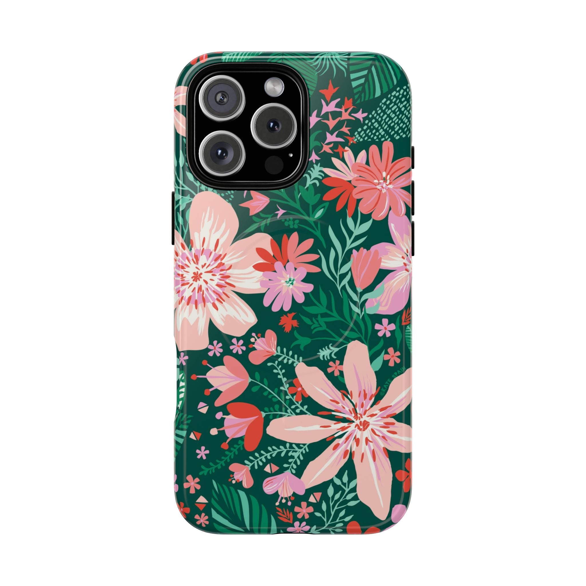 Bonaire MagSafe iPhone 16 Pro Max Case – Glossy | jade, pink, white tropical floral botanical print
