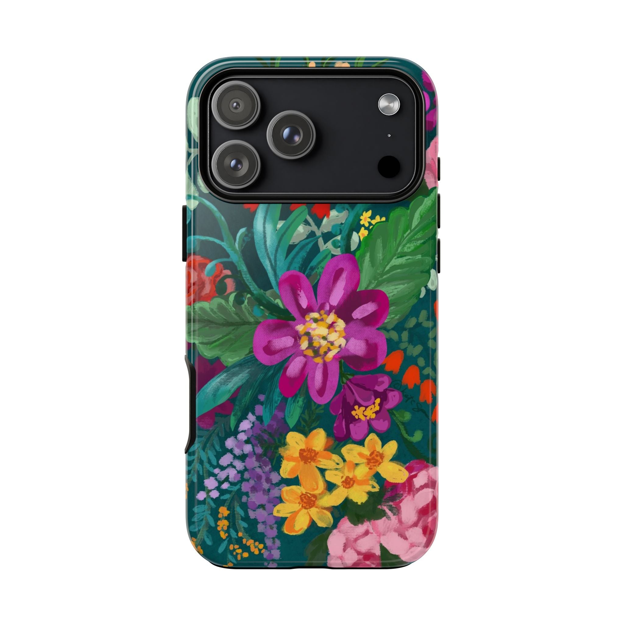 Posy Tough iPhone 17 Pro Max Case – Glossy | teal, purple, magenta, yellow botanical wildflower print