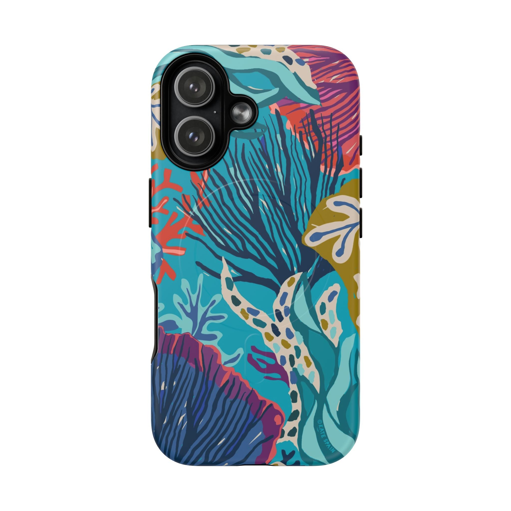 Reef MagSafe iPhone 17 Case – Matte | teal, coral, navy, purple botanical coral reef print
