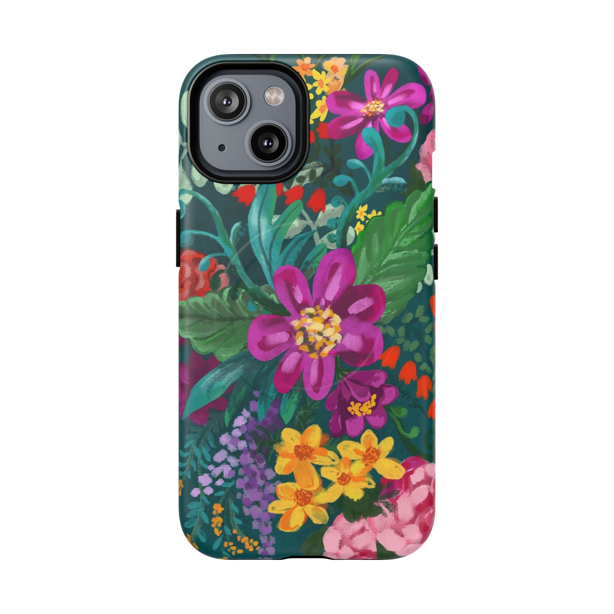 Posy MagSafe iPhone 14 Case – Matte | teal, purple, magenta, yellow botanical wildflower print