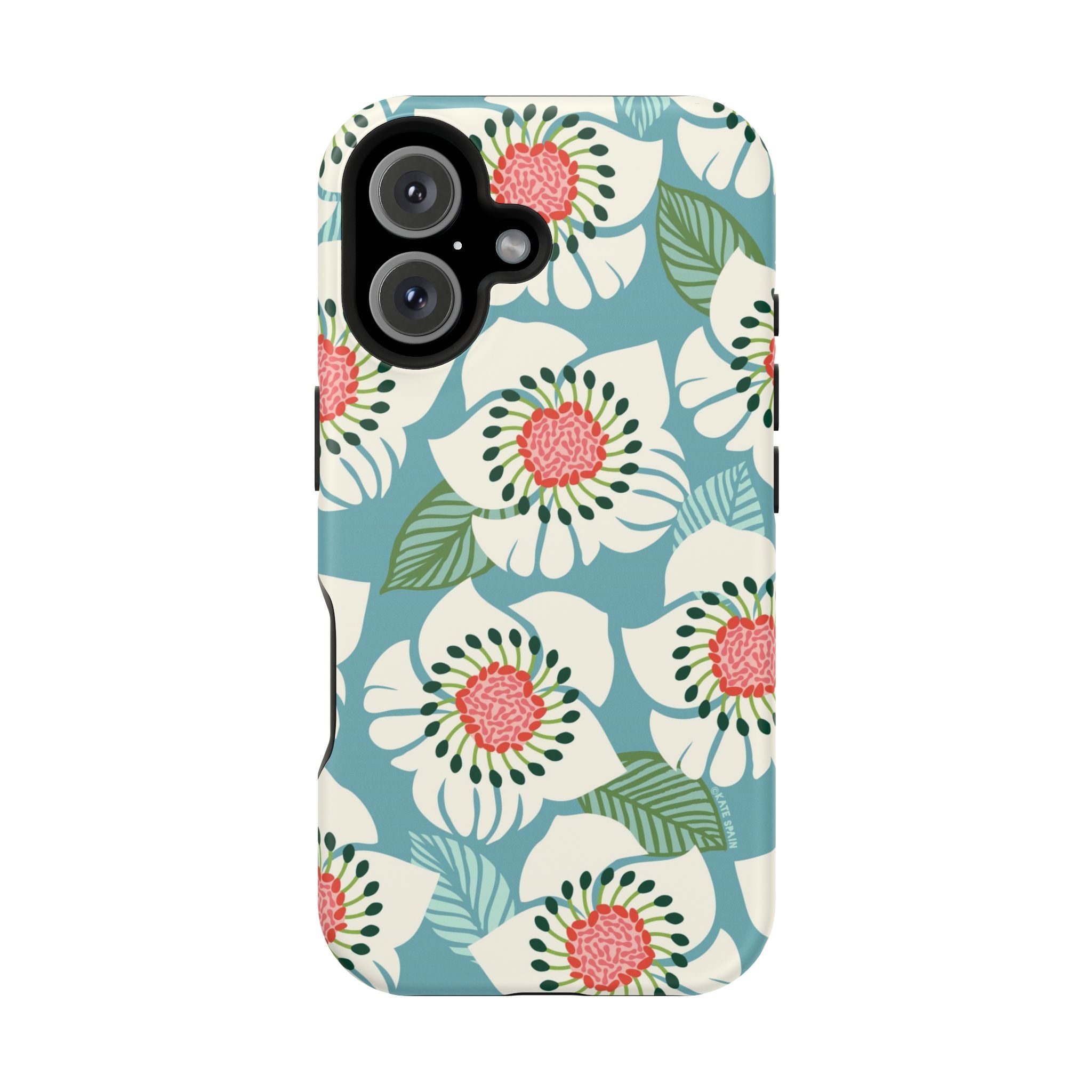 Panache Floral MagSafe iPhone 16 Case – Matte | sky blue, pale cream, pink anemone floral print