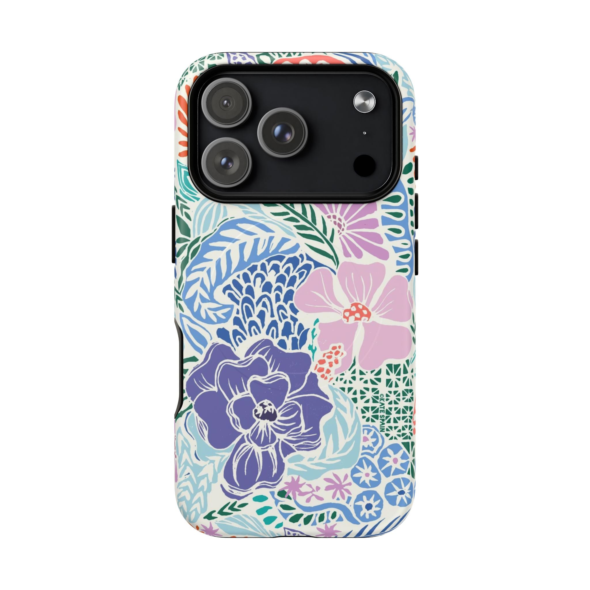 Tropica MagSafe iPhone 17 Pro Case – Matte | purple, coral, pink, blue botanical tropical floral print