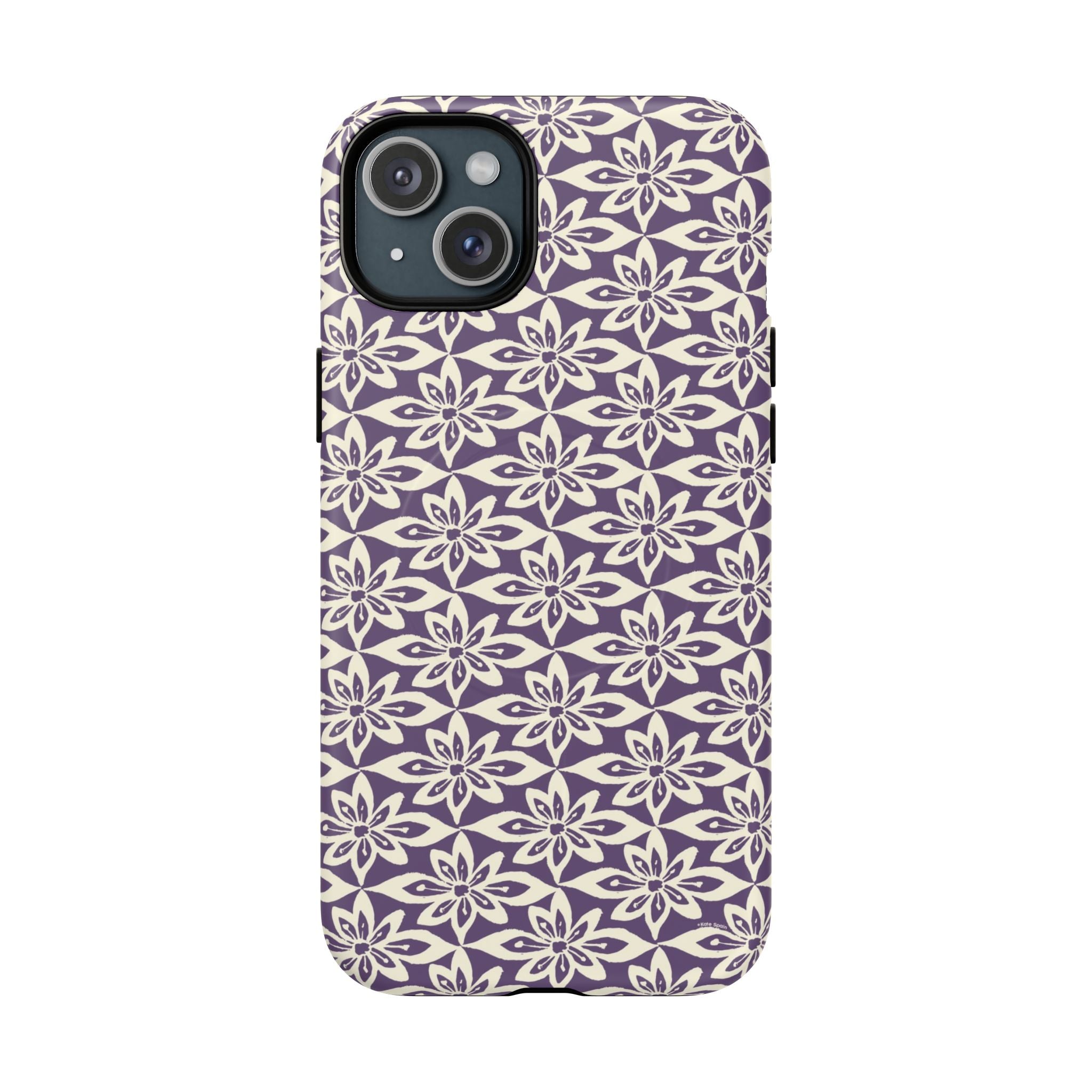 Lily Plum MagSafe iPhone 15 Plus Case – Matte | graphic white lily print on rich violet — botanical MagSafe case by Kate Spain
