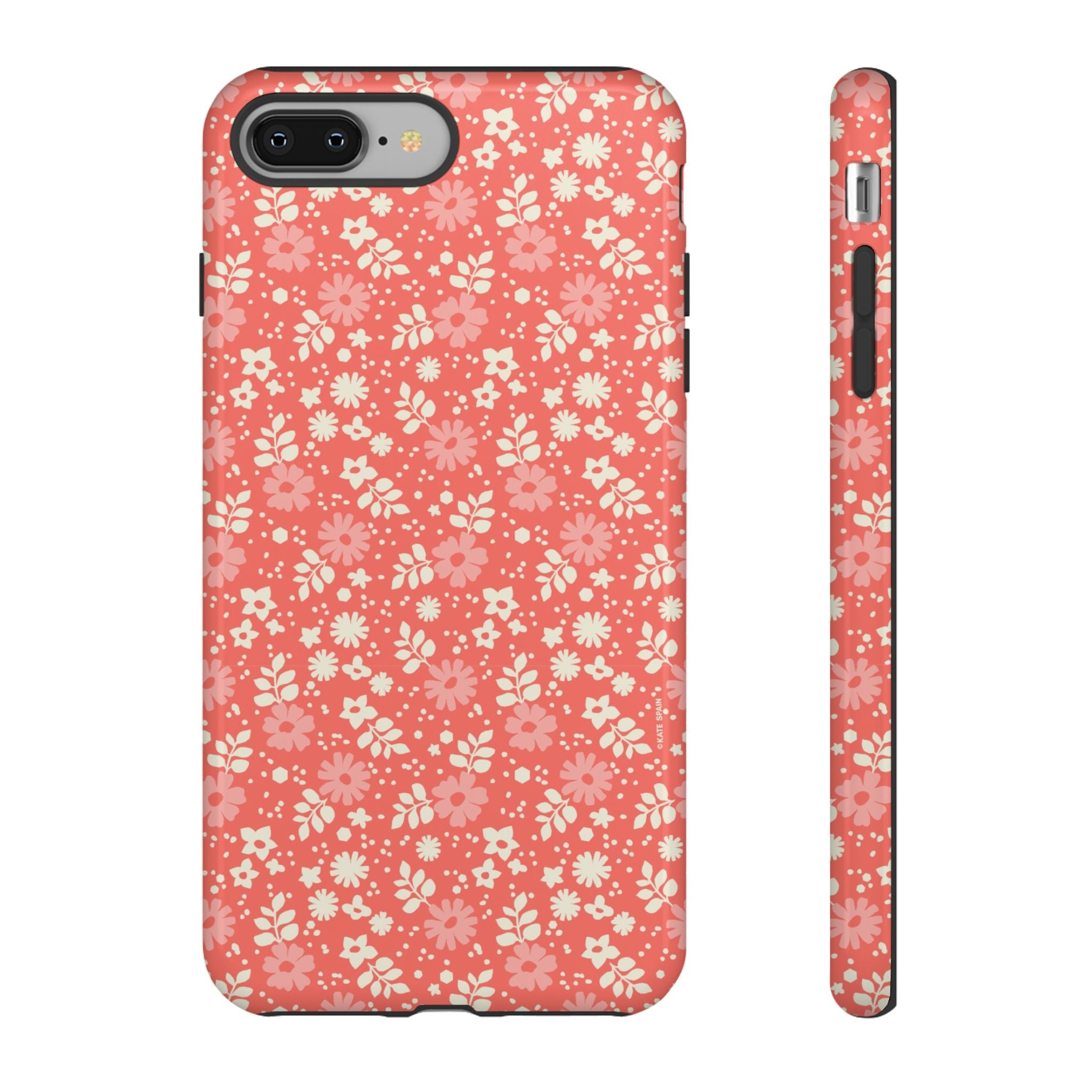 Petaline Tough iPhone 8 Plus Case – Glossy | coral, pink, cream ditsy floral print